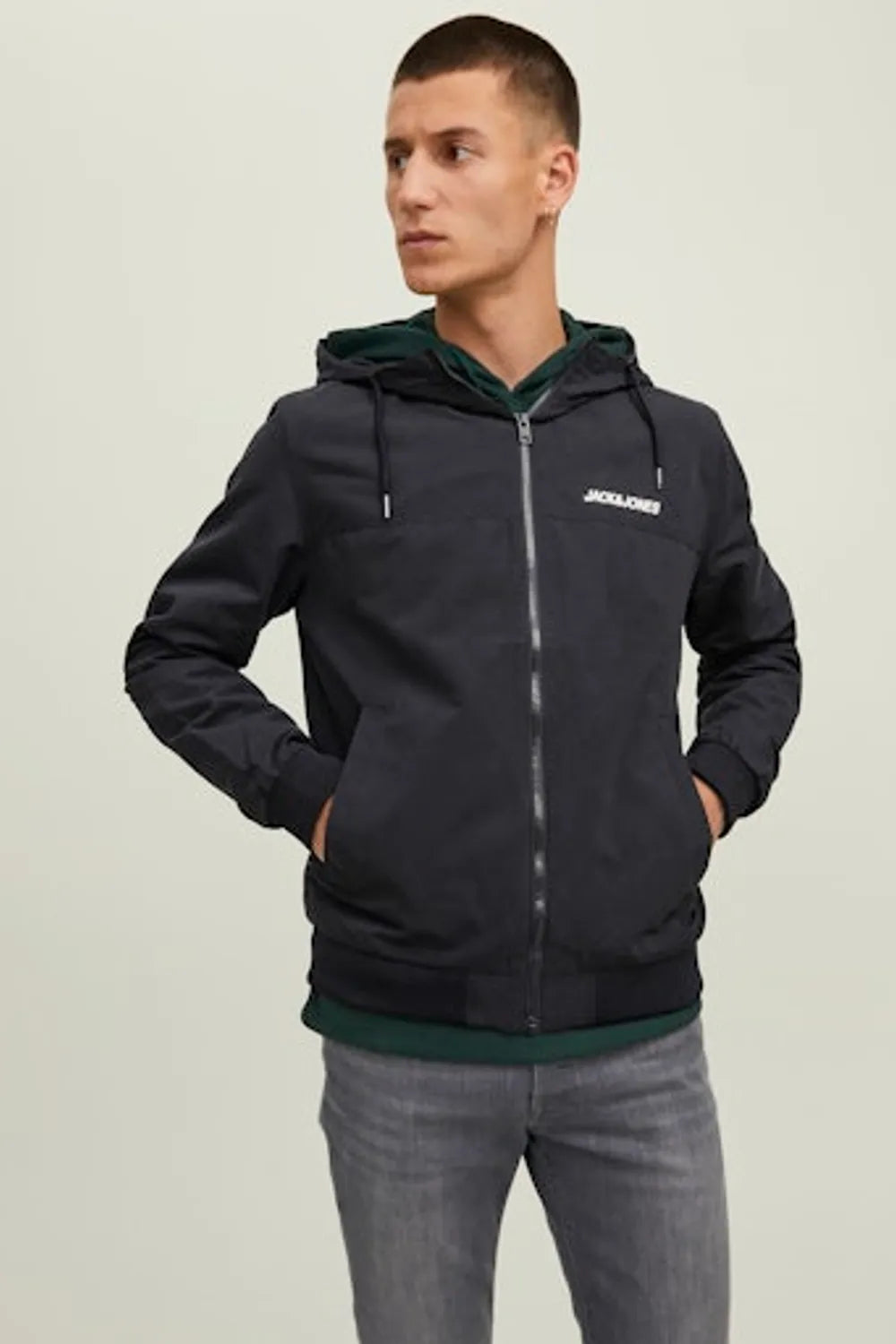 JACK JONES Erkek Siyah Kapüşonlu Mont 12200208