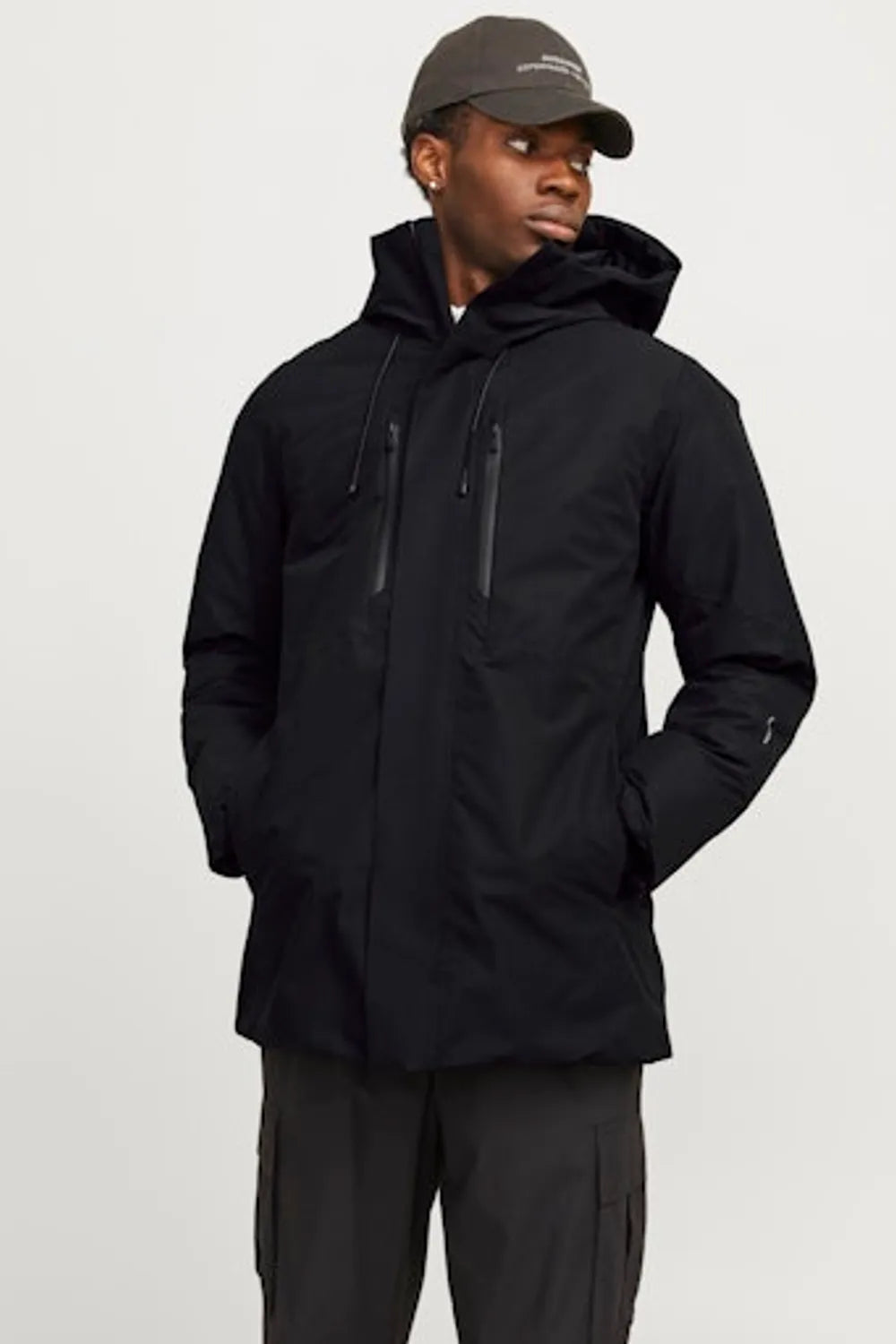 JACK JONES Erkek Siyah Kapüşonlu Mont 12264839