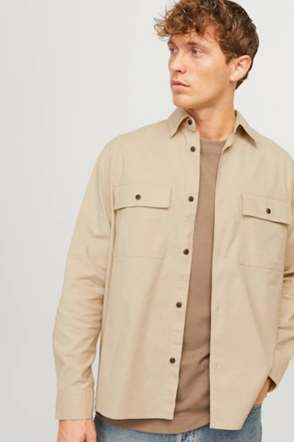 JACK JONES Erkek Krem Oversized Oxford Gömlek 12268952