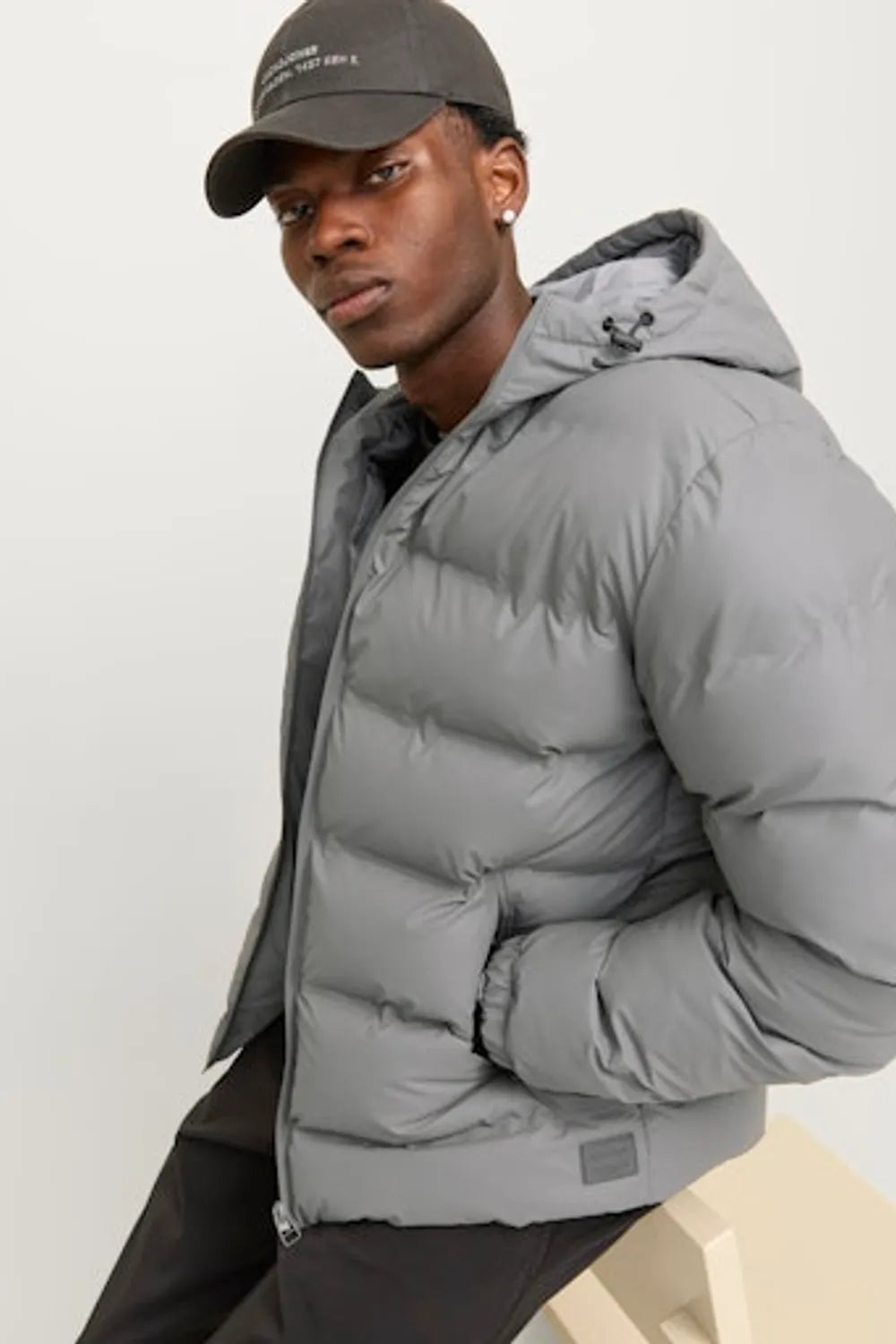 JACK JONES Erkek Gri Püsküllü Puffer 12239020