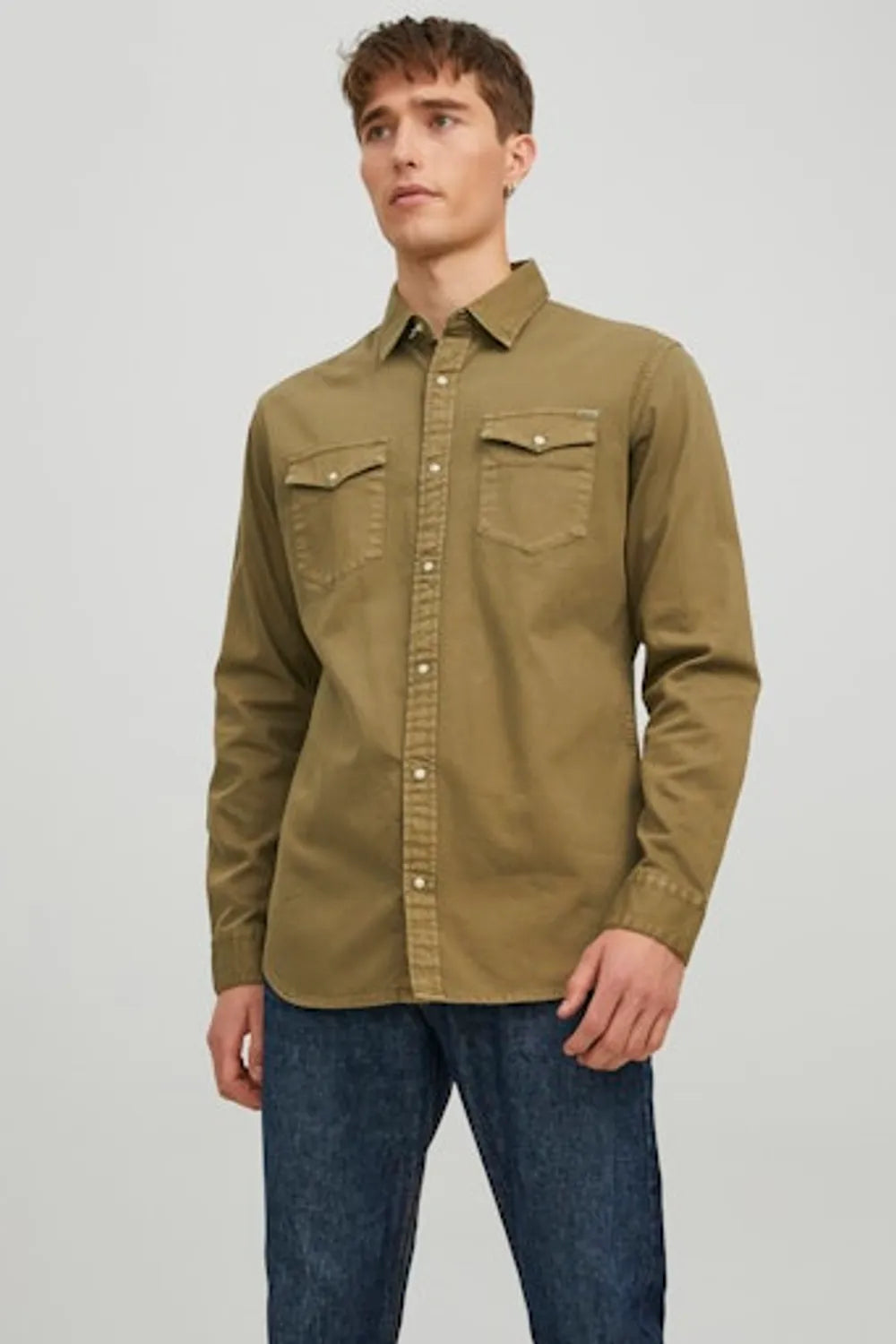 JACK JONES Erkek Haki Uzun Kollu Gömlek 12138115