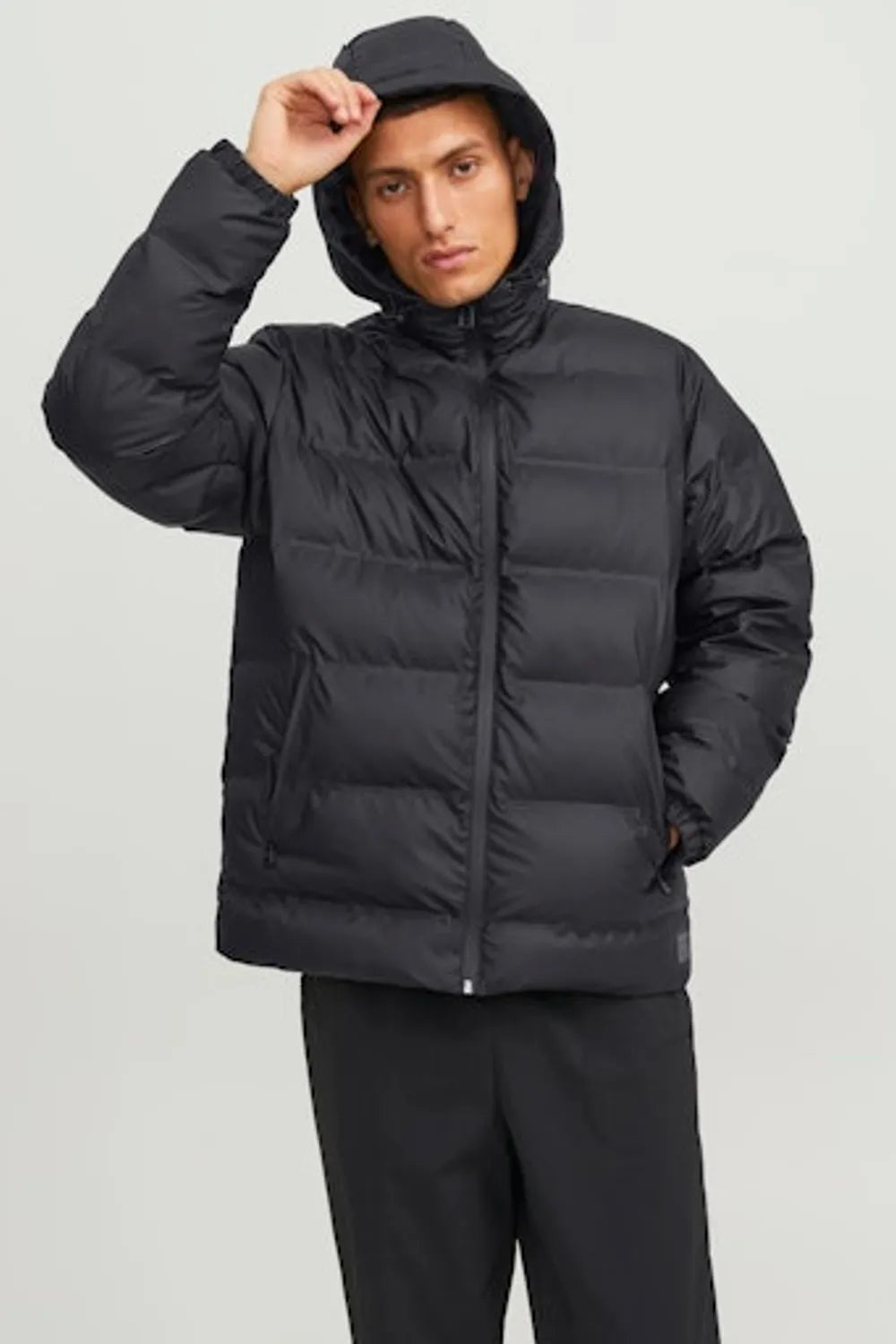 JACK JONES Erkek Siyah Püsküllü Mont 12239020