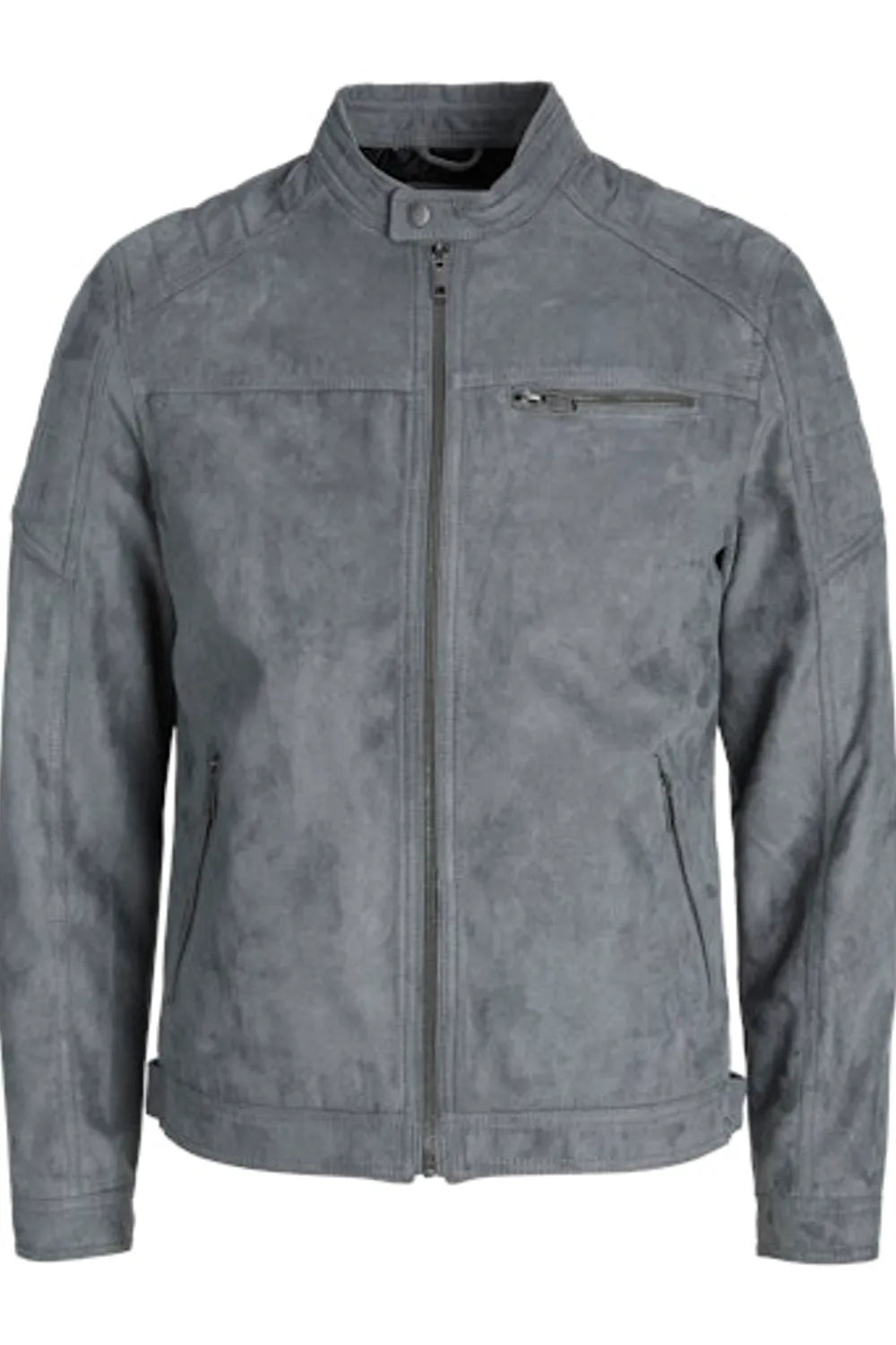 Jack Jones Erkek Sedona Sage Biker Yaka Ceket Sentetik Süet Görünümlü Gri Ceket 12147218G