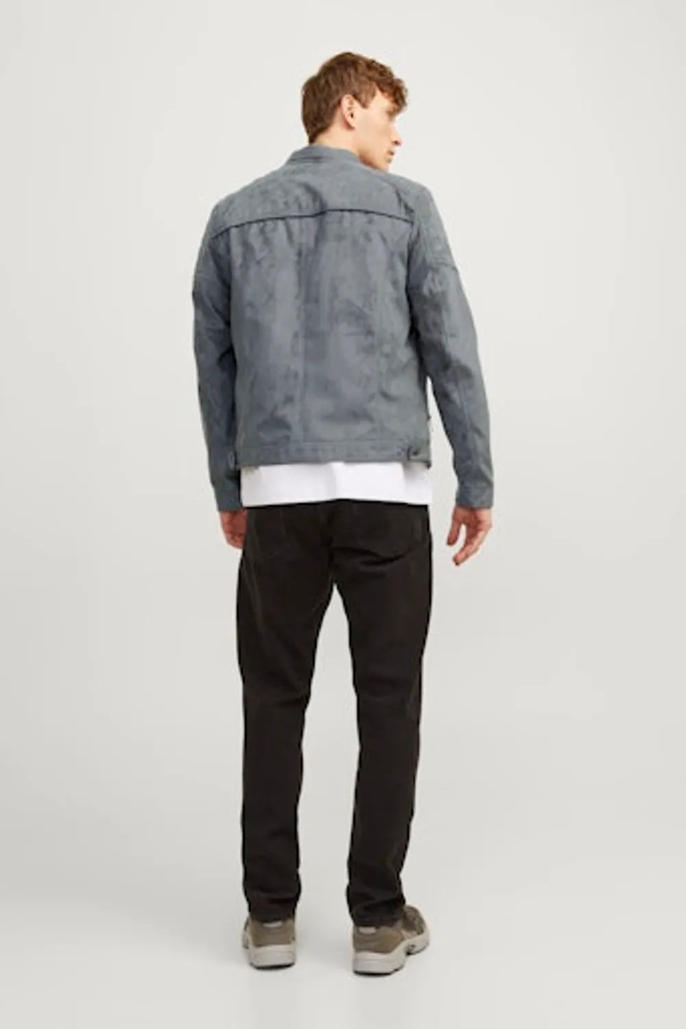 Jack Jones Erkek Sedona Sage Biker Yaka Ceket Sentetik Süet Görünümlü Gri Ceket 12147218G