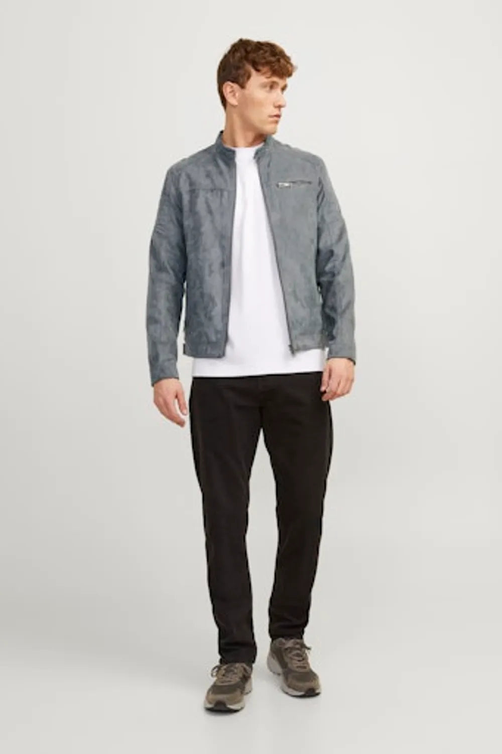 Jack Jones Erkek Sedona Sage Biker Yaka Ceket Sentetik Süet Görünümlü Gri Ceket 12147218G