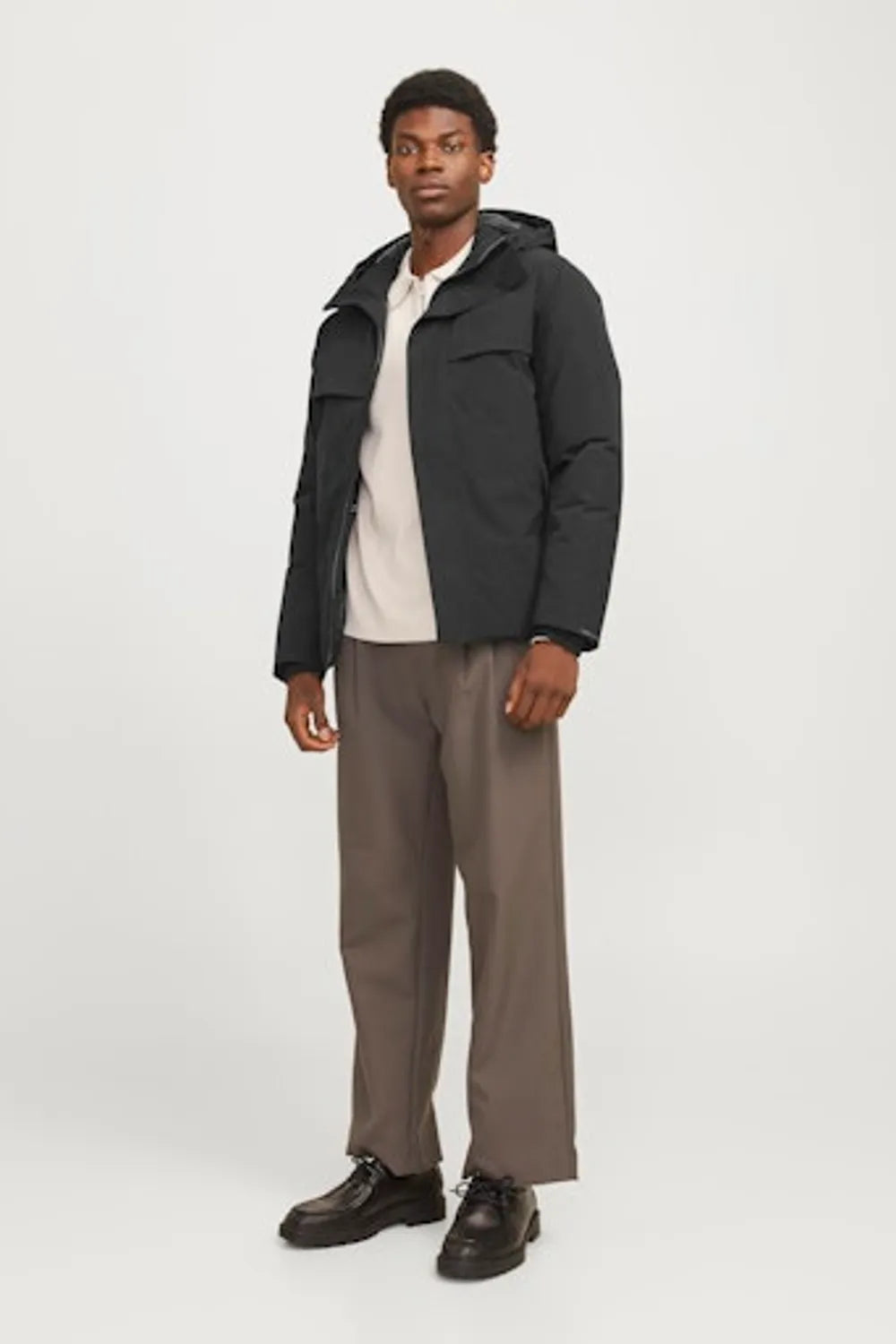 Jack Jones Erkek  Su Geçirmez Softshell Kapüşonlu Siyah  Mont 12259457S