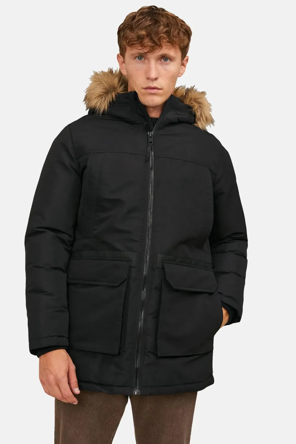 Jack Jones Erkek Kapüşonlu Outdoor Parka  Siyah Mont 12235858S