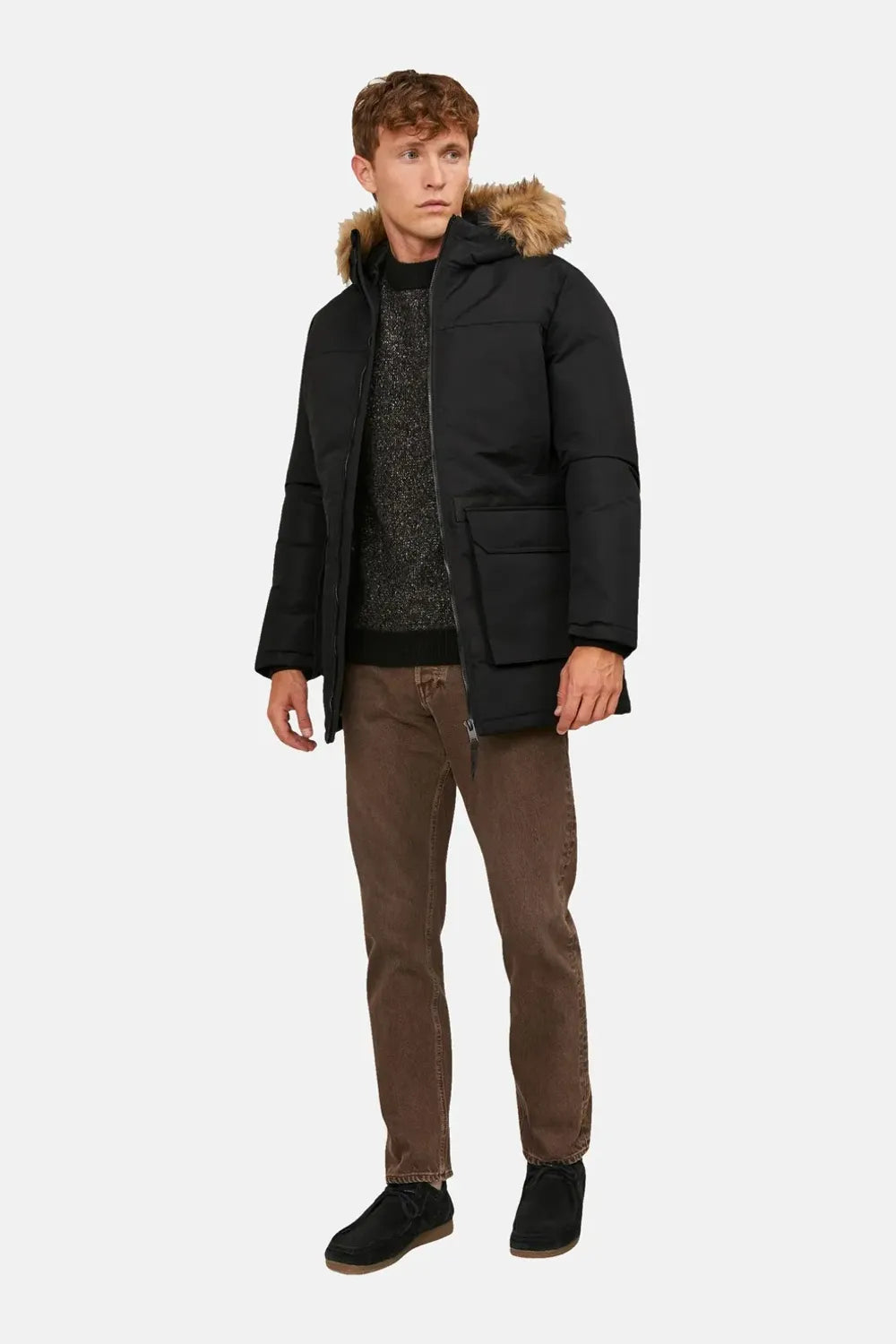 Jack Jones Erkek Kapüşonlu Outdoor Parka  Siyah Mont 12235858S