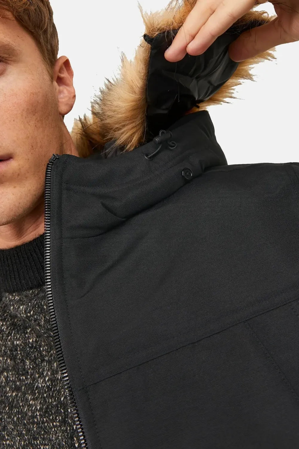 Jack Jones Erkek Kapüşonlu Outdoor Parka  Siyah Mont 12235858S