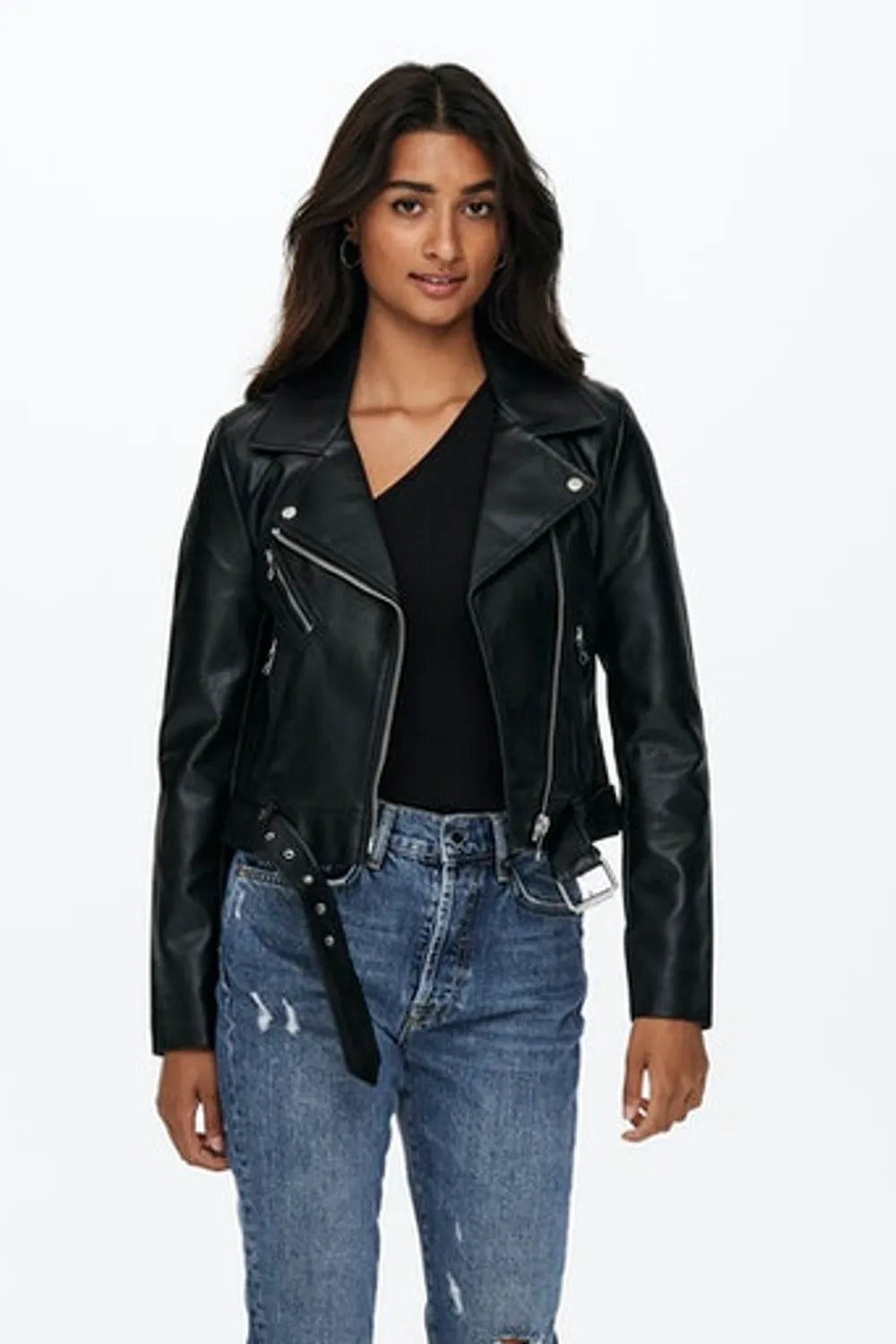 Only Kadın Onlvera Faux Leather Biker Siyah Deri Ceket 15232135S