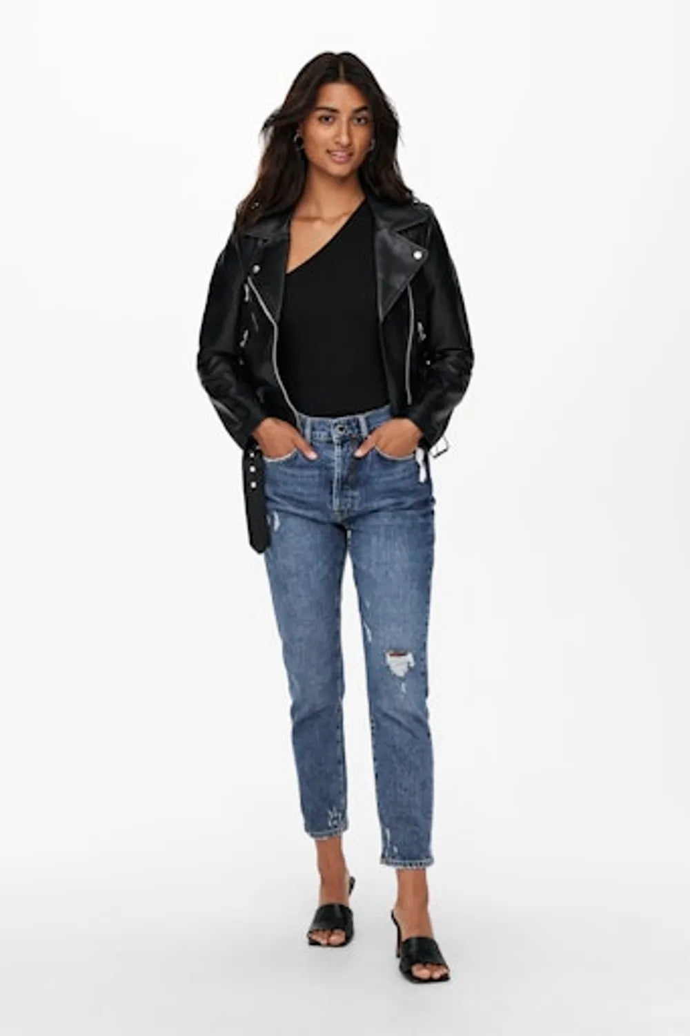 Only Kadın Onlvera Faux Leather Biker Siyah Deri Ceket 15232135S