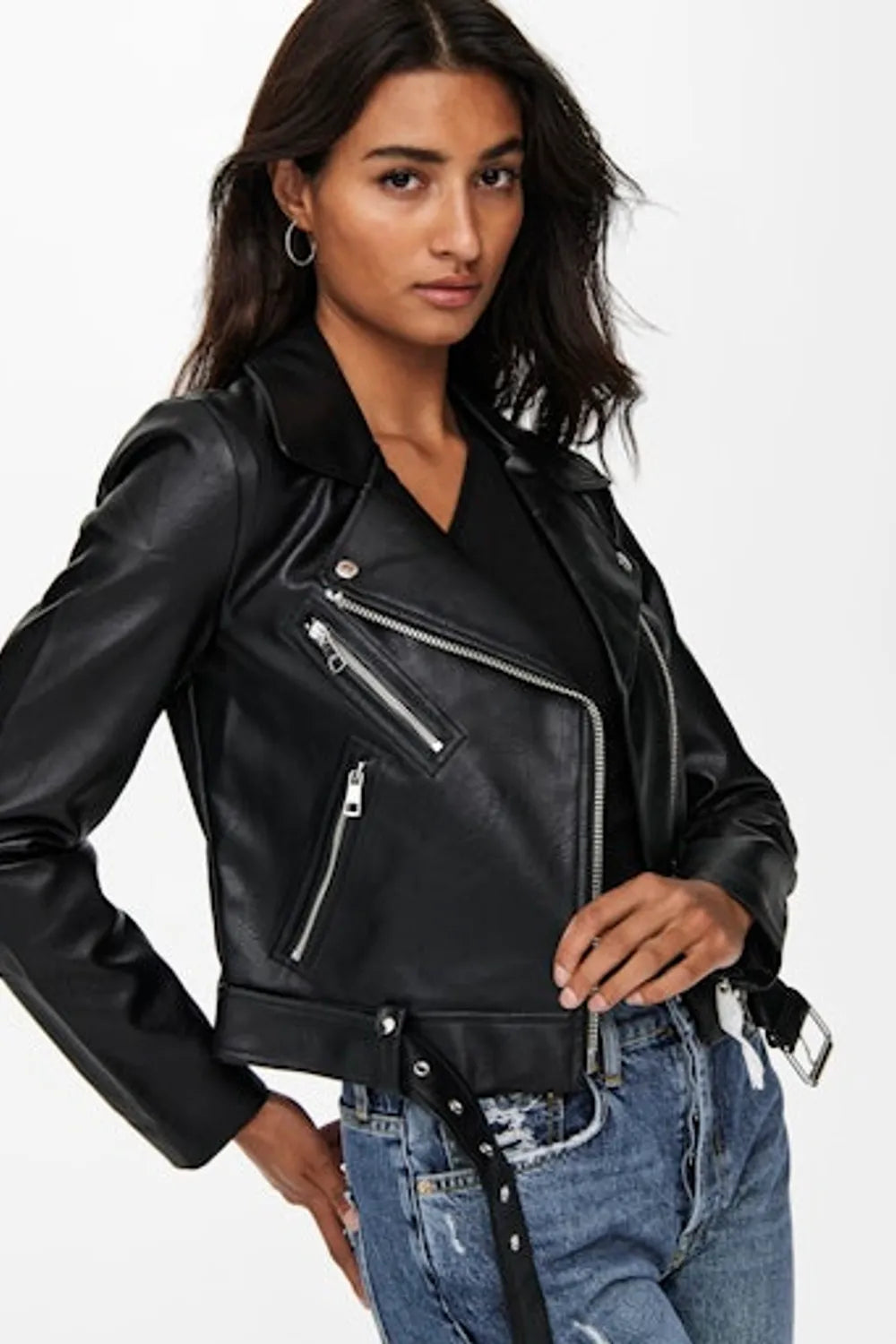 Only Kadın Onlvera Faux Leather Biker Siyah Deri Ceket 15232135S