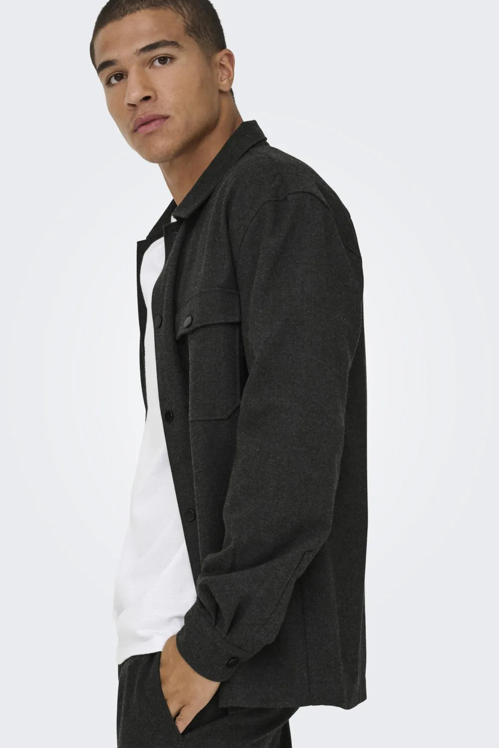 ONLY SONS Erkek Koyu Gri Melanj Overshirt 22035991