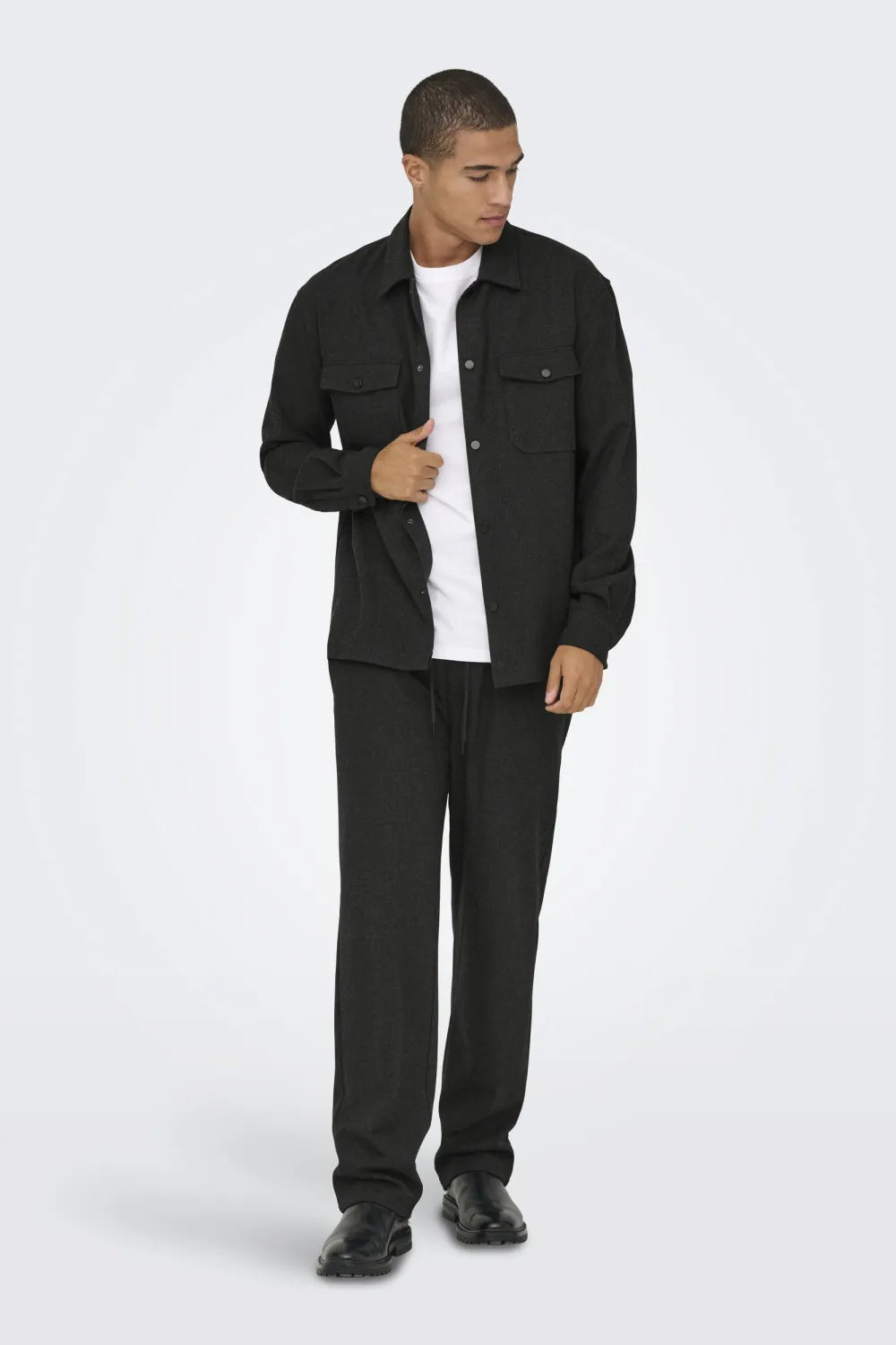 ONLY SONS Erkek Koyu Gri Melanj Overshirt 22035991