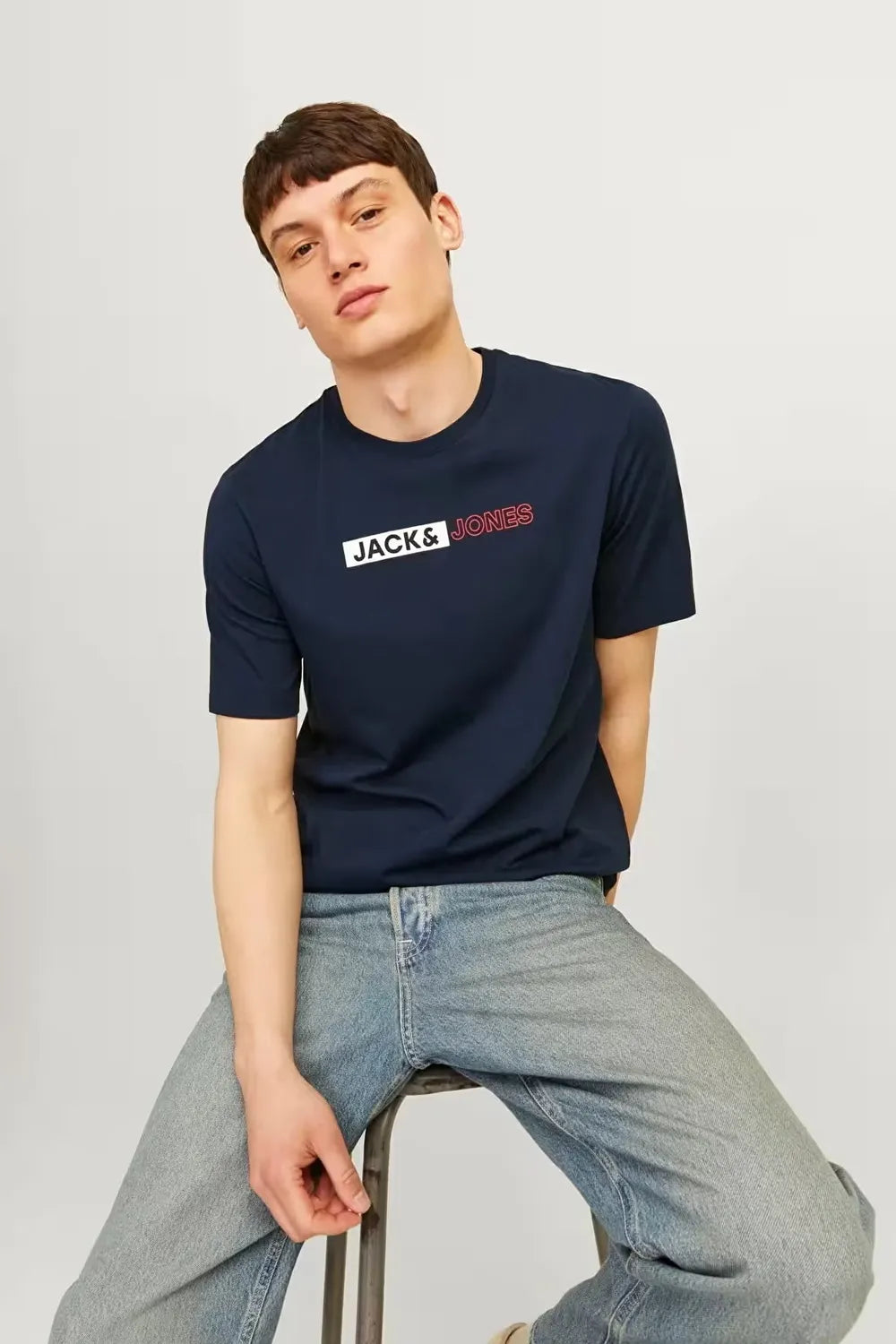 JACK JONES Erkek Lacivert Logo Tişört 12233999