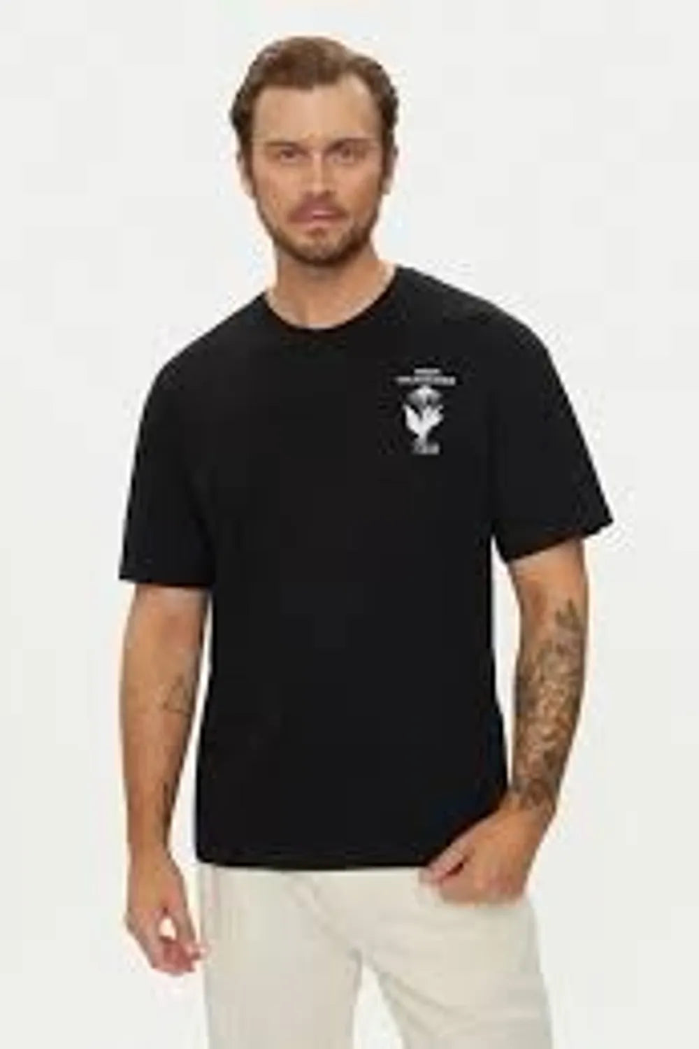 Jack Jones Erkek Pamuklu Siyah Bisiklet Yaka Tişört 12264415