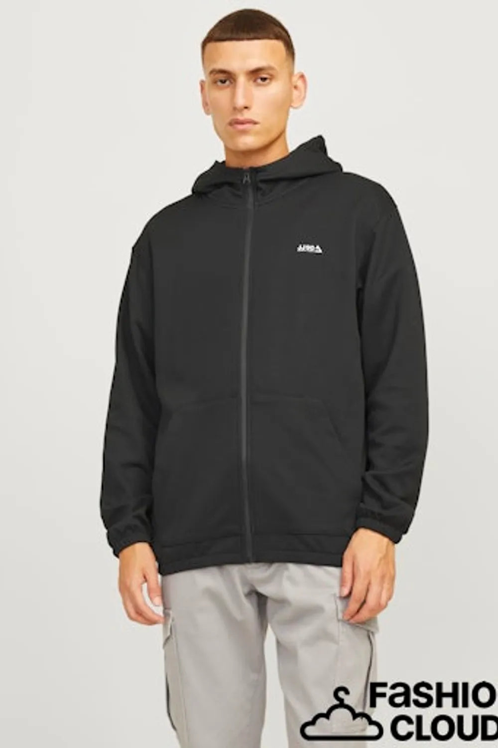 Jack Jones Erkek Siyah Kapüşonlu  Regular Fit Fermuarlı Yumuşak Dokulu Ceket 12261373S