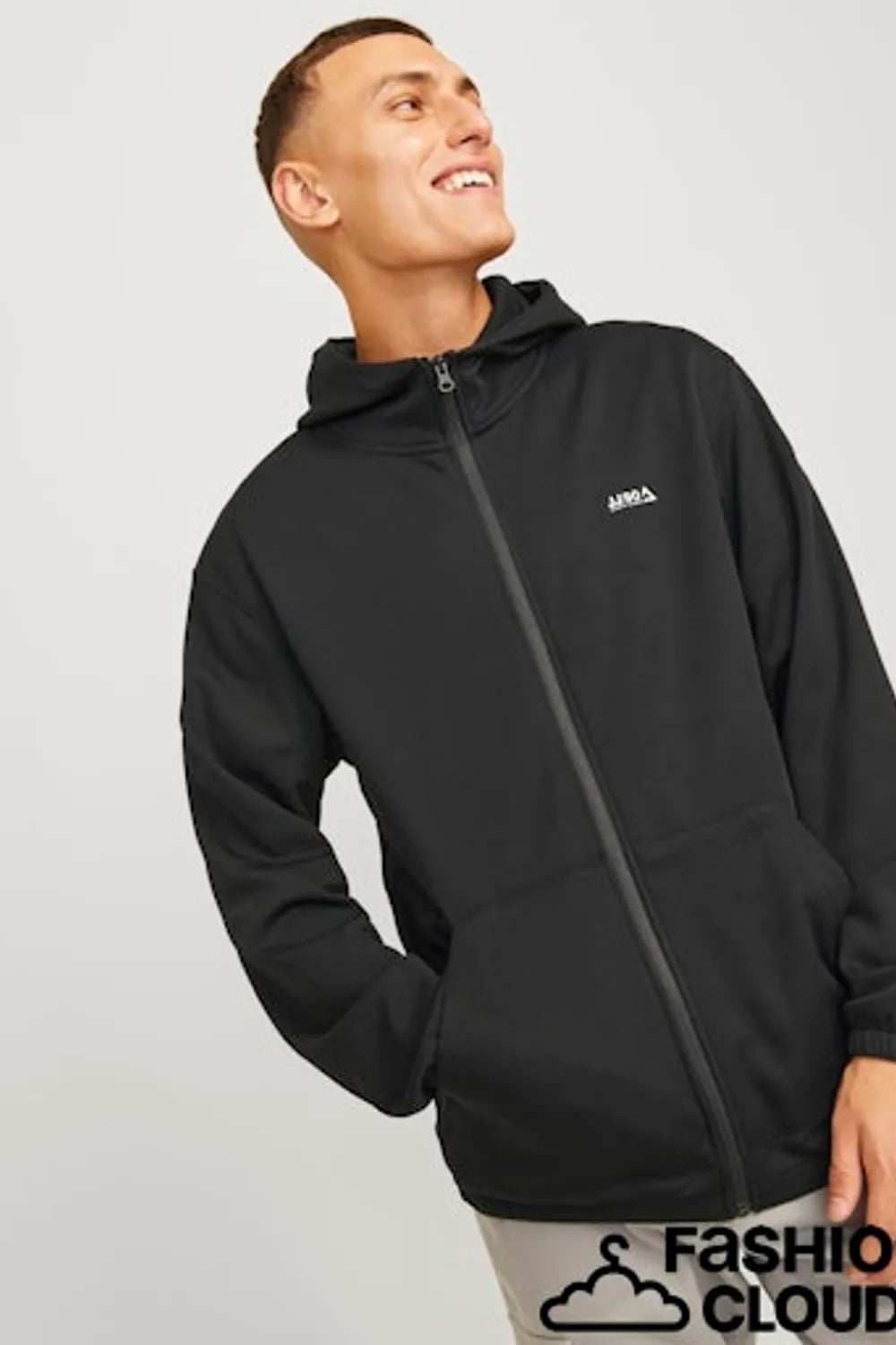 Jack Jones Erkek Siyah Kapüşonlu  Regular Fit Fermuarlı Yumuşak Dokulu Ceket 12261373S