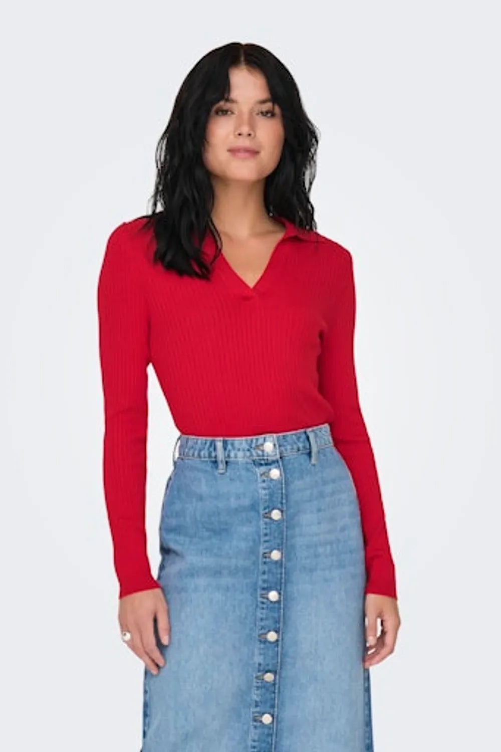 Only Kadın Onlkaya Polo Yaka Kırmzı Bluz 15344841