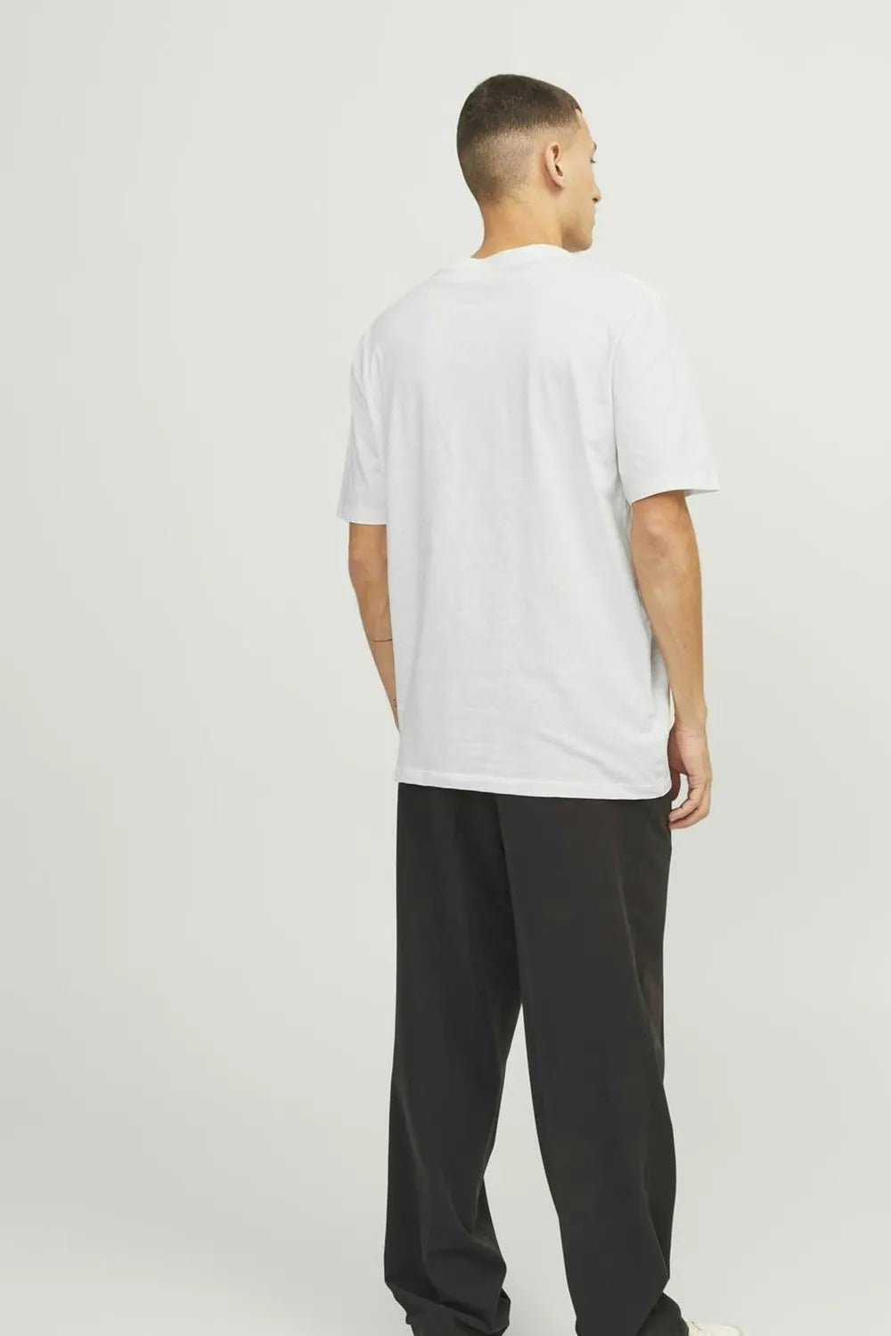 Jack Jones Erkek Pamuklu Beyaz Bisiklet Yaka Tişört 12250435