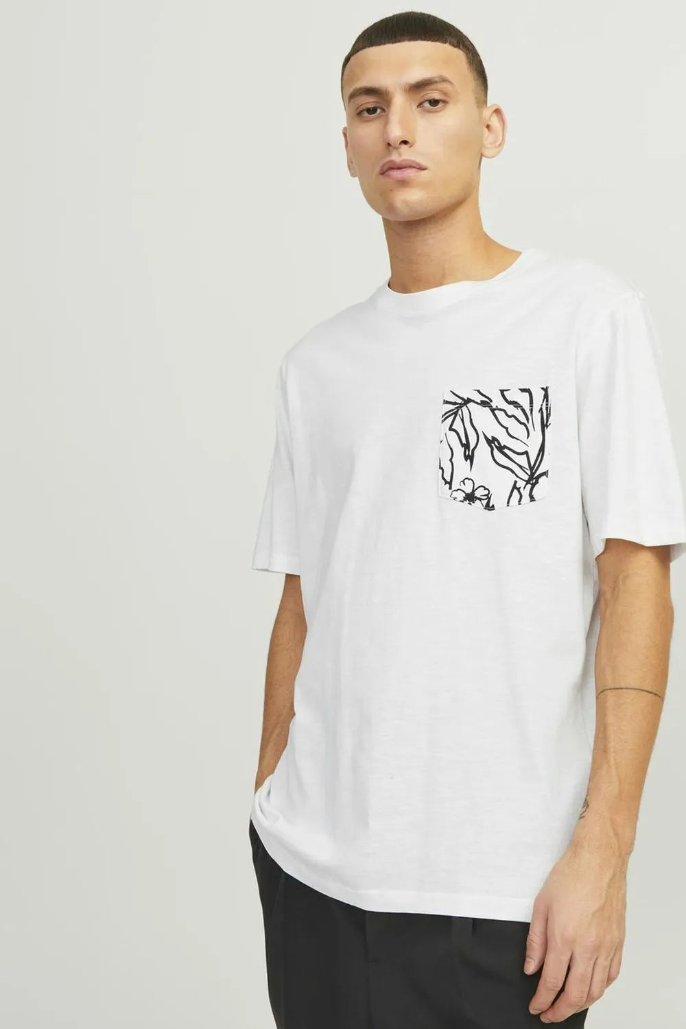 Jack Jones Erkek Pamuklu Beyaz Bisiklet Yaka Tişört 12250435