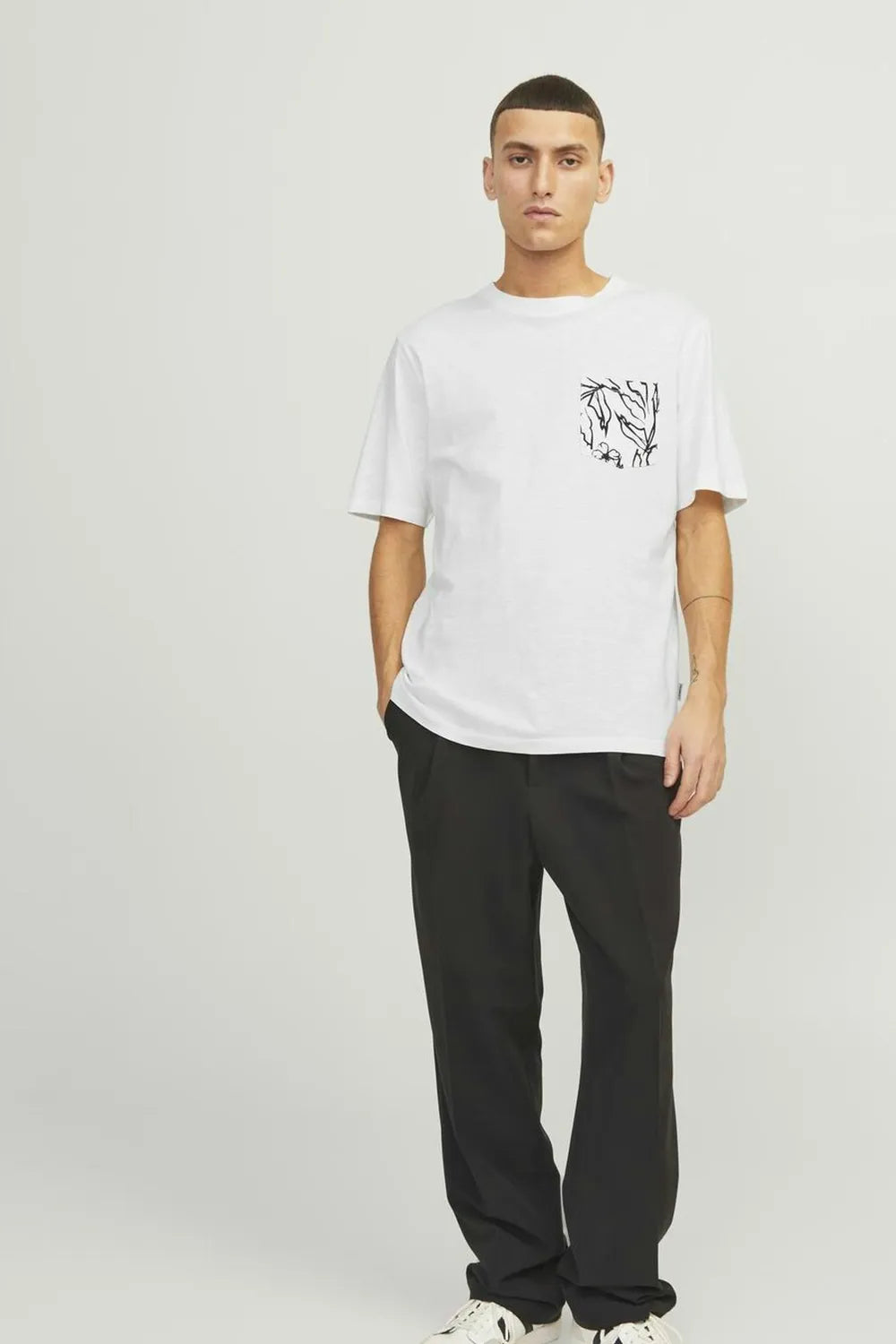 Jack Jones Erkek Pamuklu Beyaz Bisiklet Yaka Tişört 12250435
