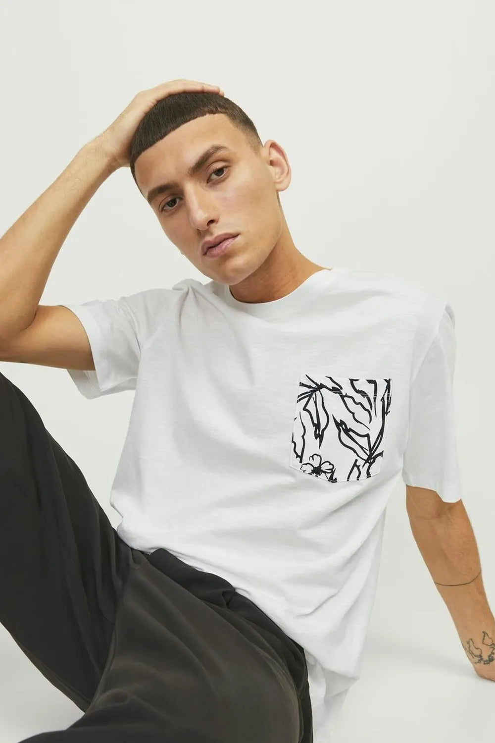 Jack Jones Erkek Pamuklu Beyaz Bisiklet Yaka Tişört 12250435