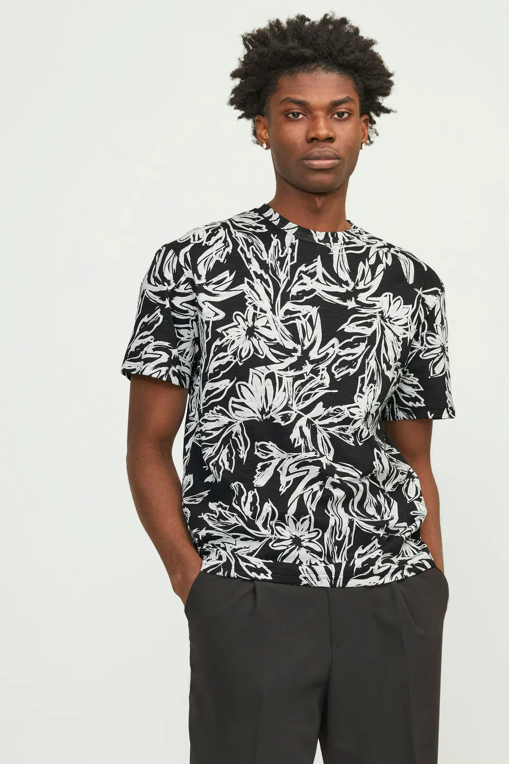 Jack Jones Erkek Pamuklu Siyah Bisiklet Yaka Tişört 12250434