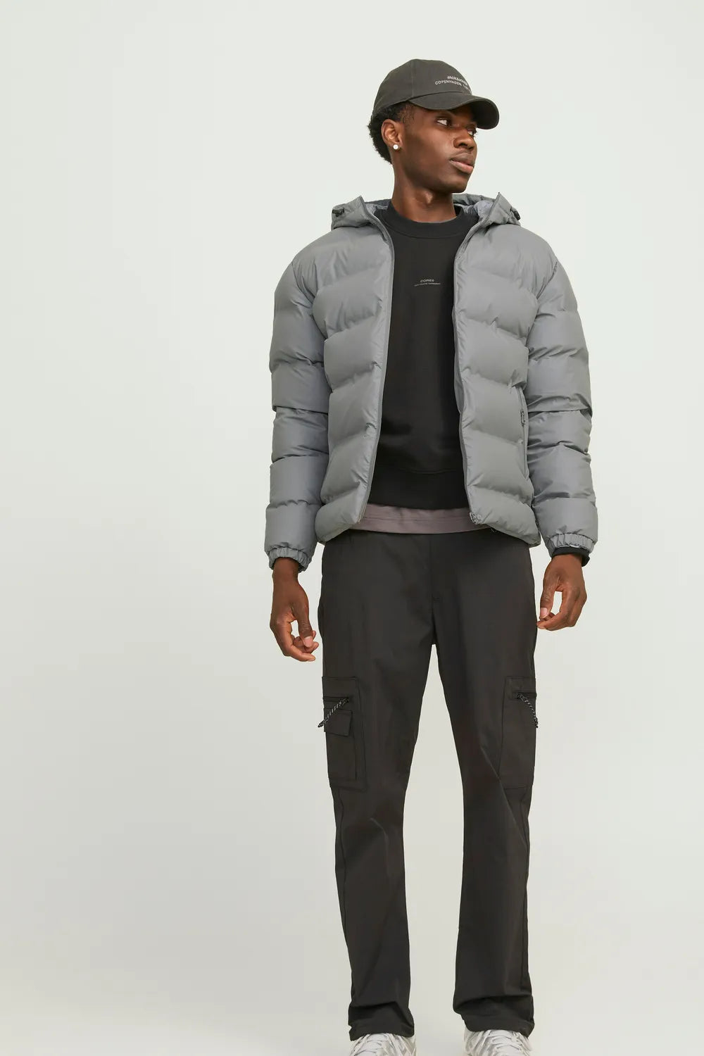 JACK JONES Erkek Gri Püsküllü Puffer 12239020