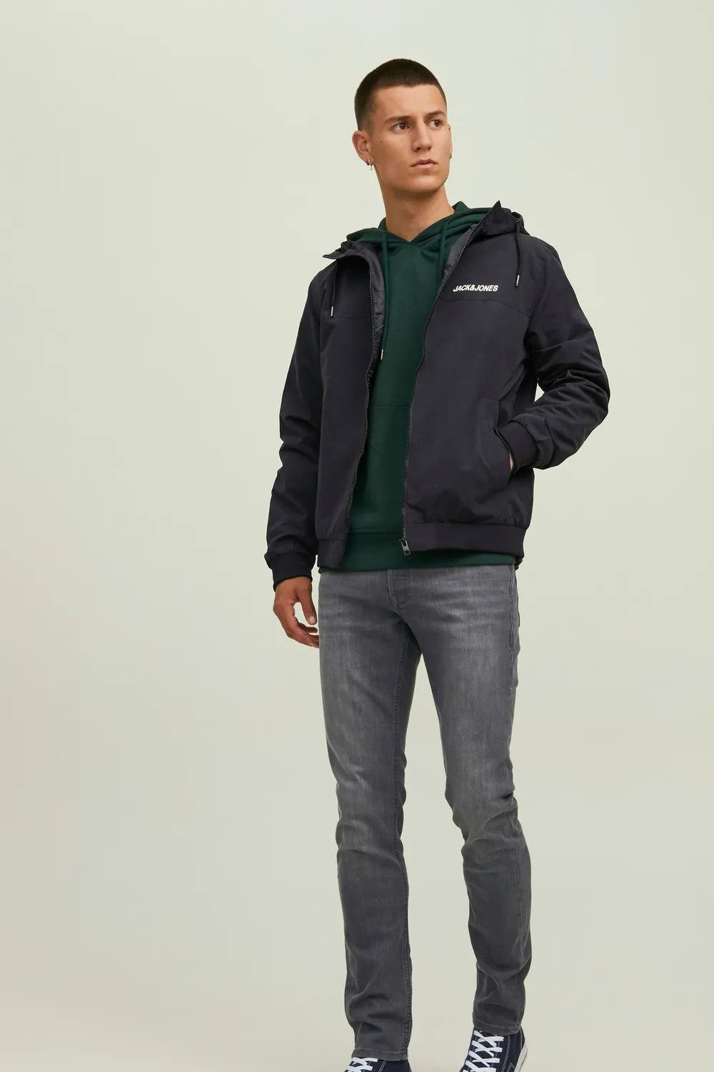 JACK JONES Erkek Siyah Kapüşonlu Mont 12200208