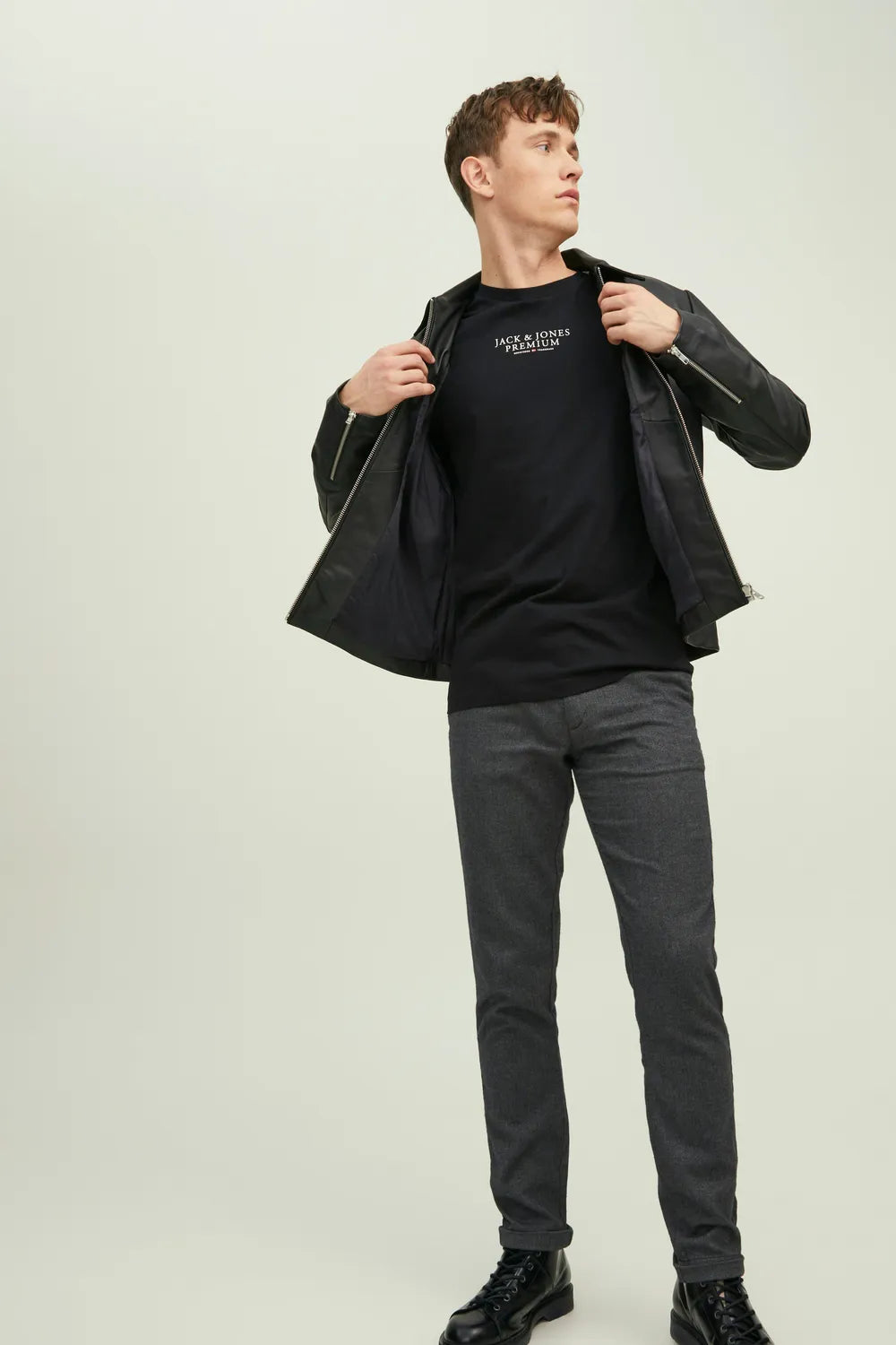 JACK JONES Erkek SİYAH Pamuklu Tişört 12217167
