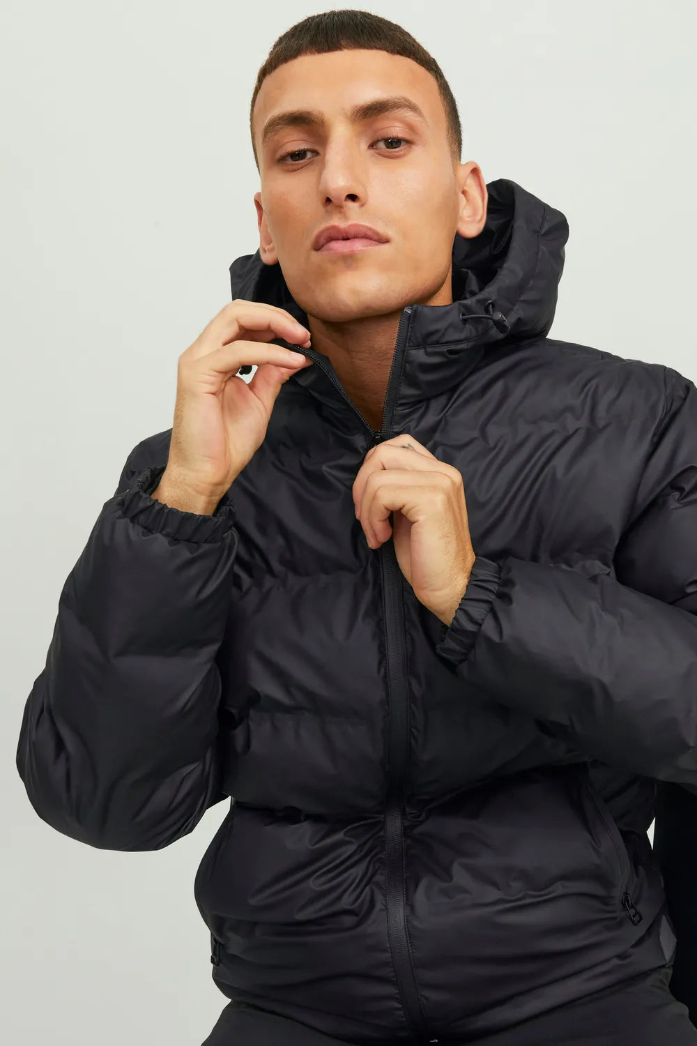 JACK JONES Erkek Siyah Püsküllü Mont 12239020