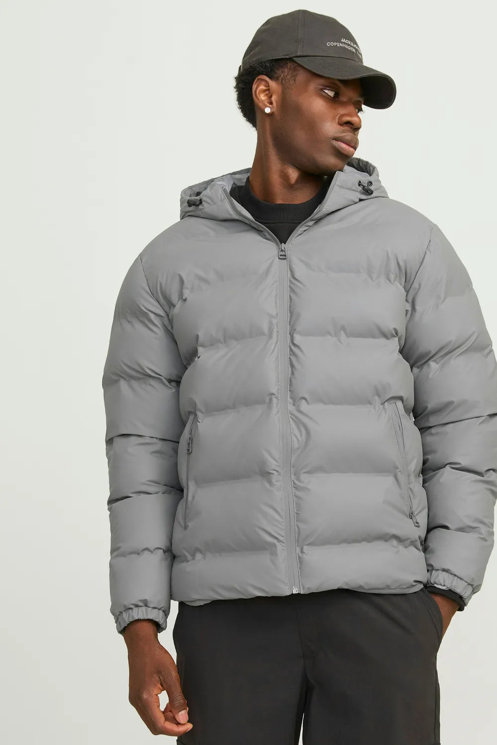 JACK JONES Erkek Gri Püsküllü Puffer 12239020