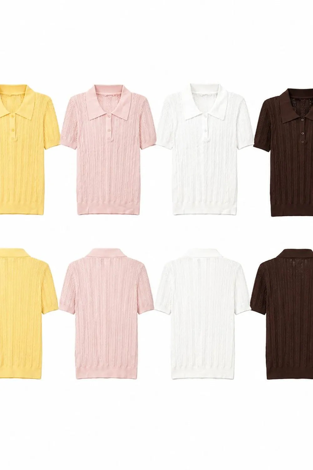Polo Yaka Düğmeli Ajurlu Sarı Triko Bluz 1078134
