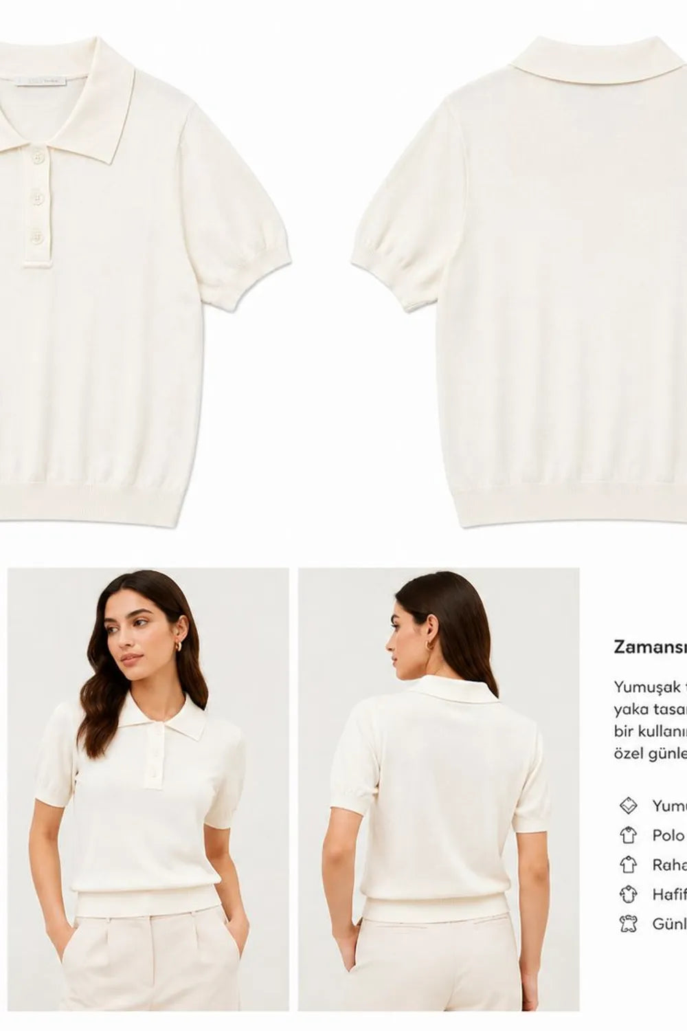 Liyosel Karışımlı Polo Yaka Ekru Bluz 1087134