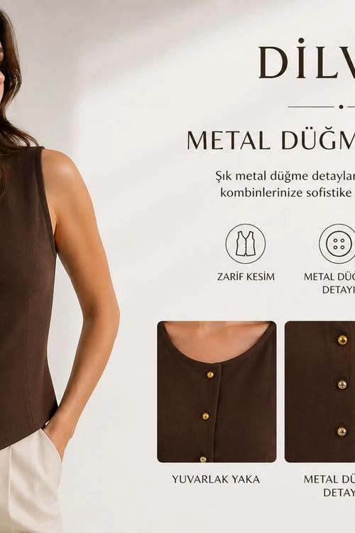 Di̇lvi̇n Kadın Metal Düğmeli Kahve Top 5052834