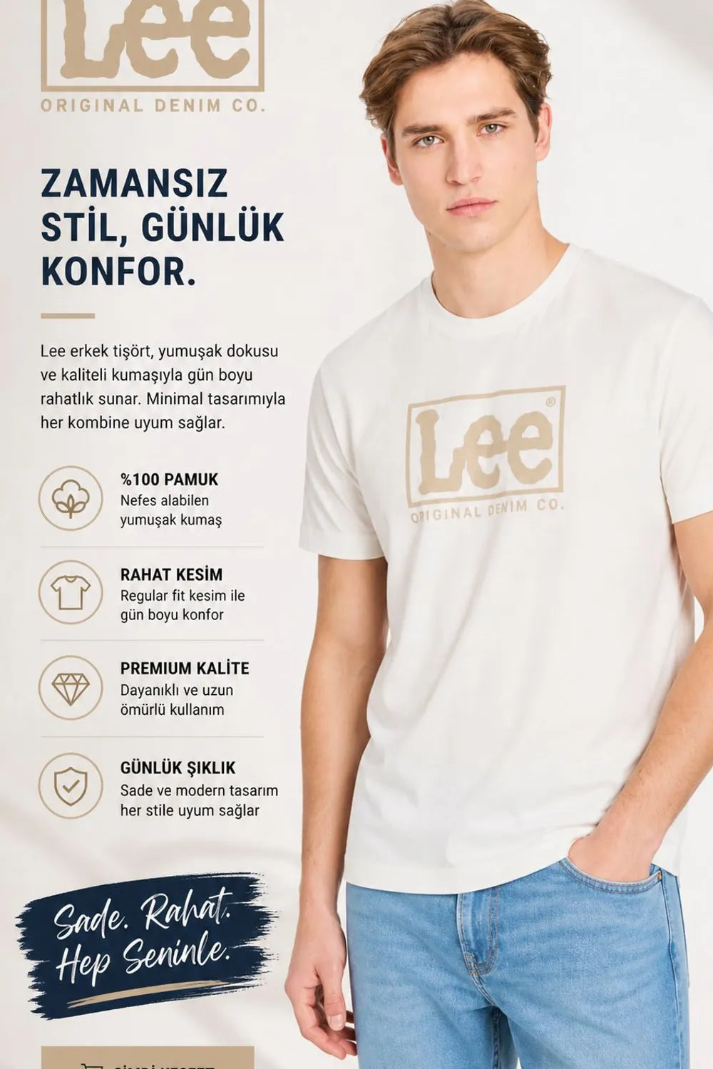 Lee Erkek Açık Kahverengi Tişört L2610101102