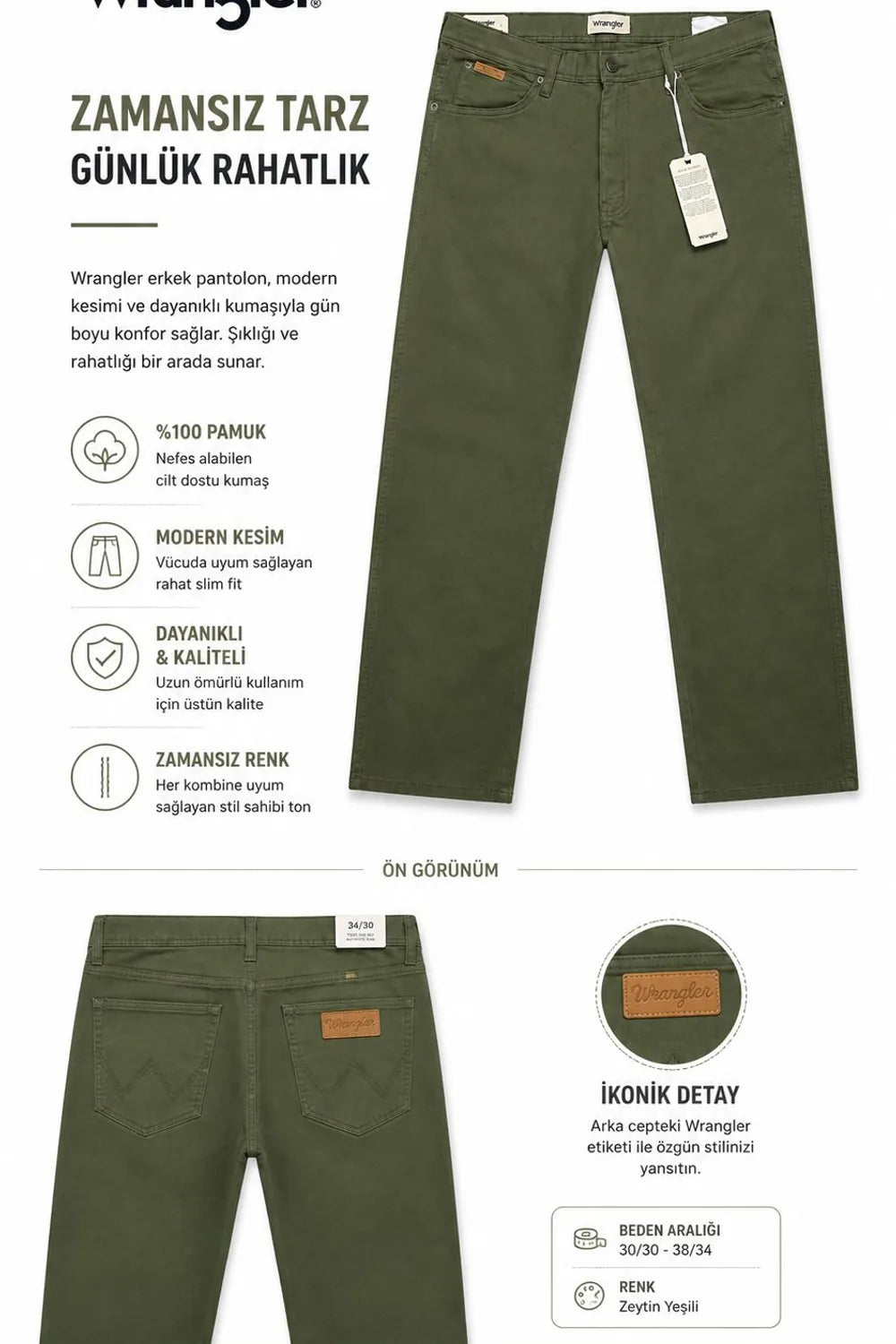 Wrangler Erkek Yeşil Pantolon MW12SEA300