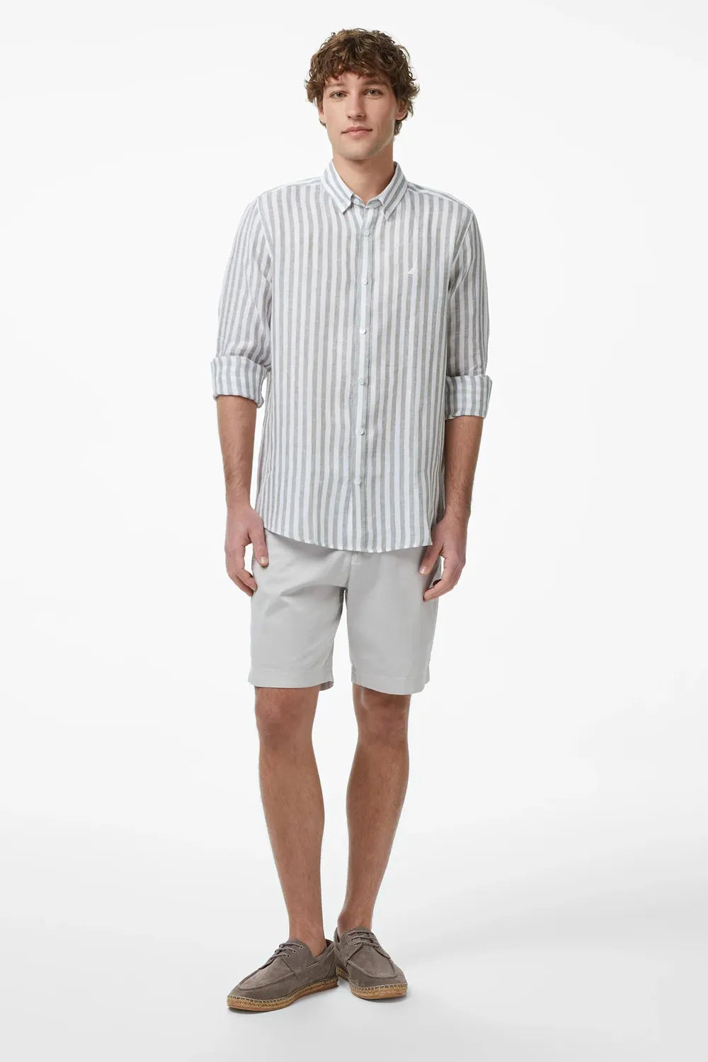 Nautica Erkek Yeşi̇l Çizgili Keten Gömlek W65451