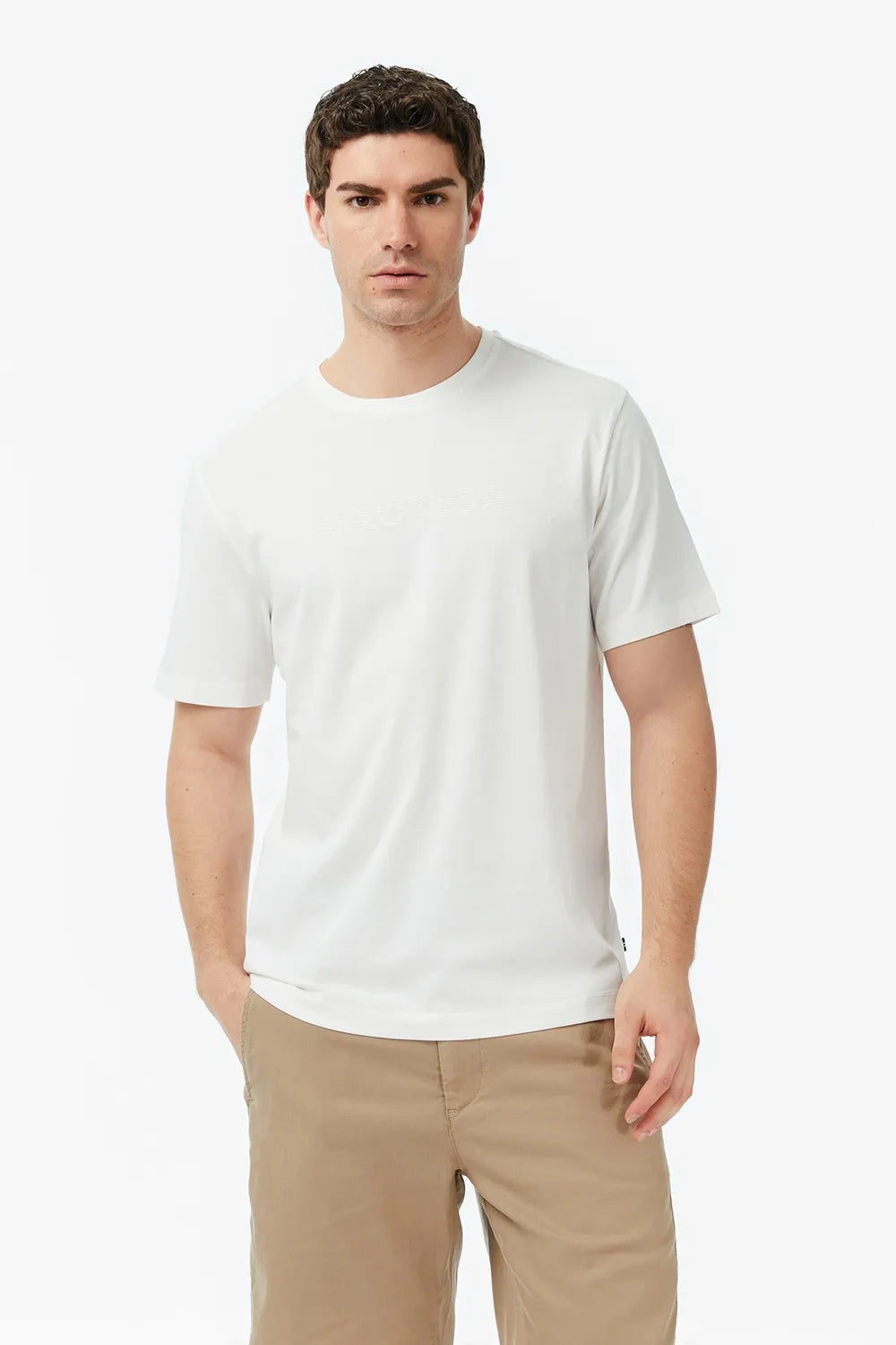 Nautica Erkek Beyaz Regular Fit Baskılı T-Shirt