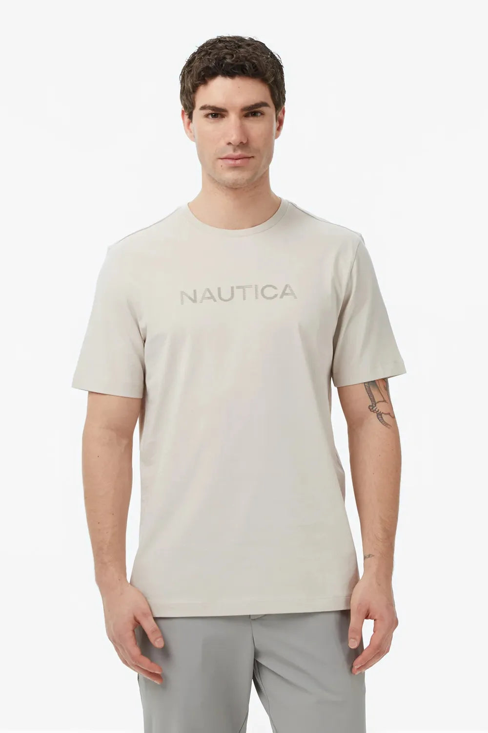 Nautica Erkek Bej Regular Fit Baskılı T-Shirt