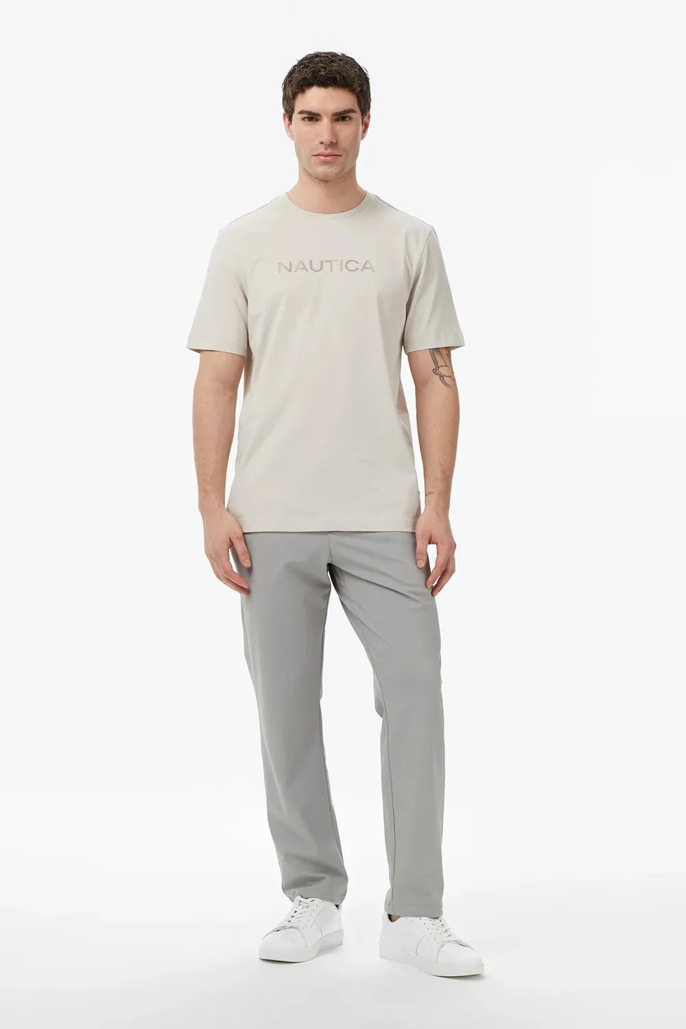 Nautica Erkek Bej Regular Fit Baskılı T-Shirt