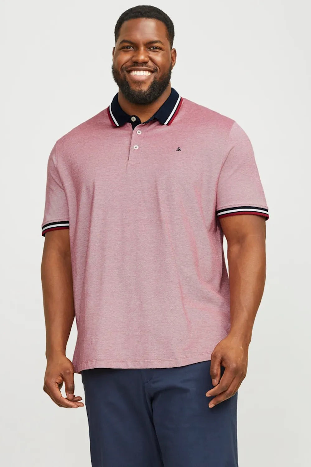 Jack Jones Erkek Pamuklu Kırmızı Polo Yaka Büyük Beden Tişört 12143859