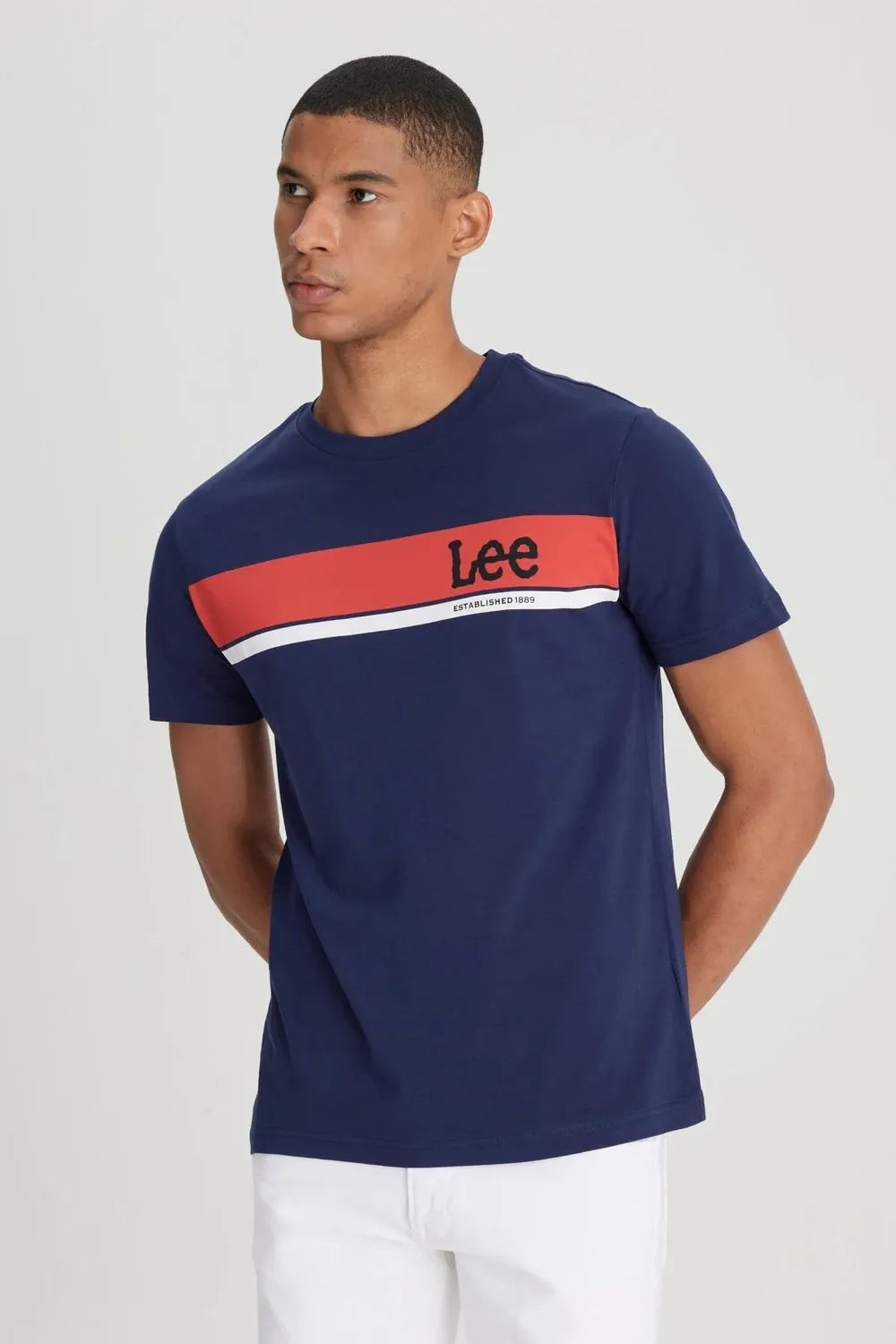 Lee Erkek Logo Lacivert Bisiklet Yaka Tişört L211918410