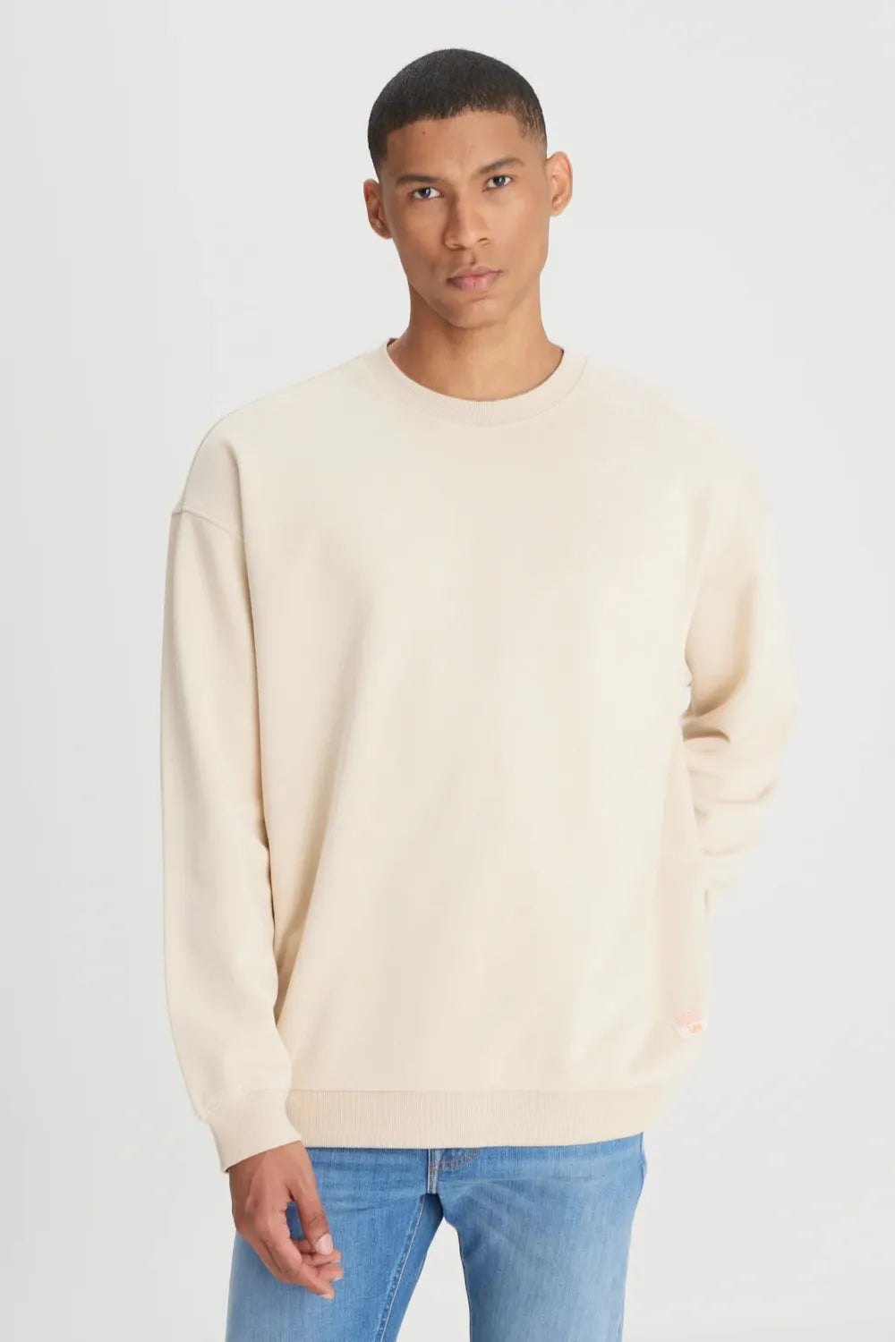 Riders by Lee  Erkek Loose Fit Rahat Kesim Bisiklet Yaka %100 Pamuk Ekru Sweatshirt L241469NQE